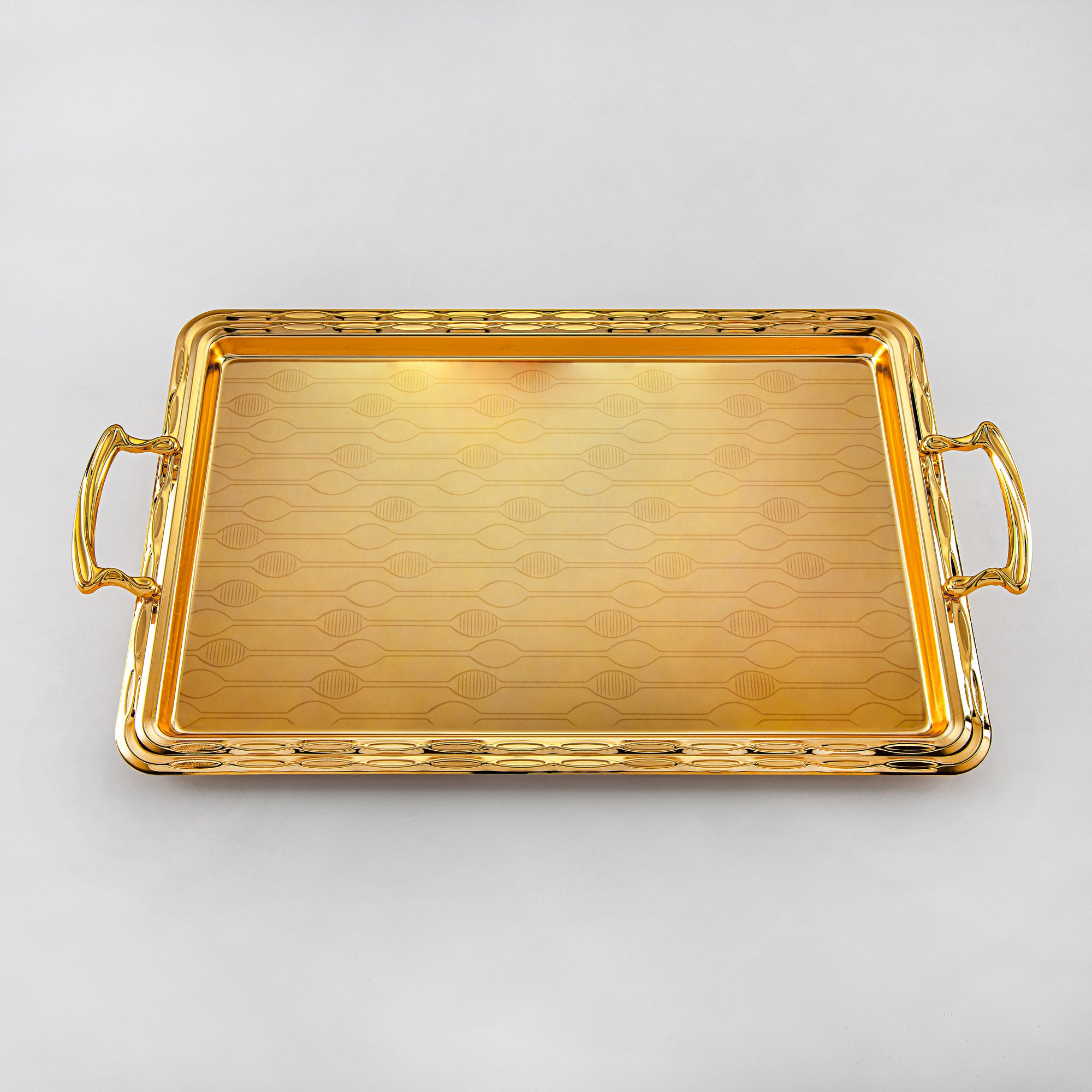 Almarjan Serving Tray Set - 3 Pieces, Golden (333XLLM-FG) | Ramadan & Special Occasions