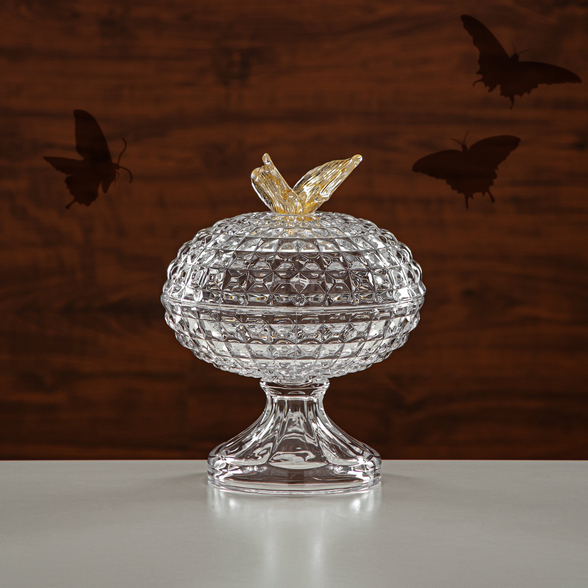 وعاء حلوى المرجان 14.5 سم زجاج شفاف وعسلي (42084-150-BA) قطع أنيقة للضيافة