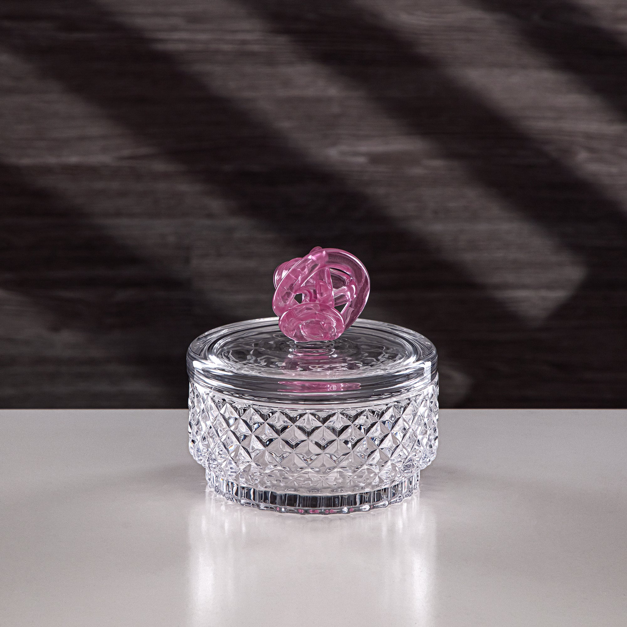 Almarjan Candy Bowl 15cm Glass Clear with Pink Knot