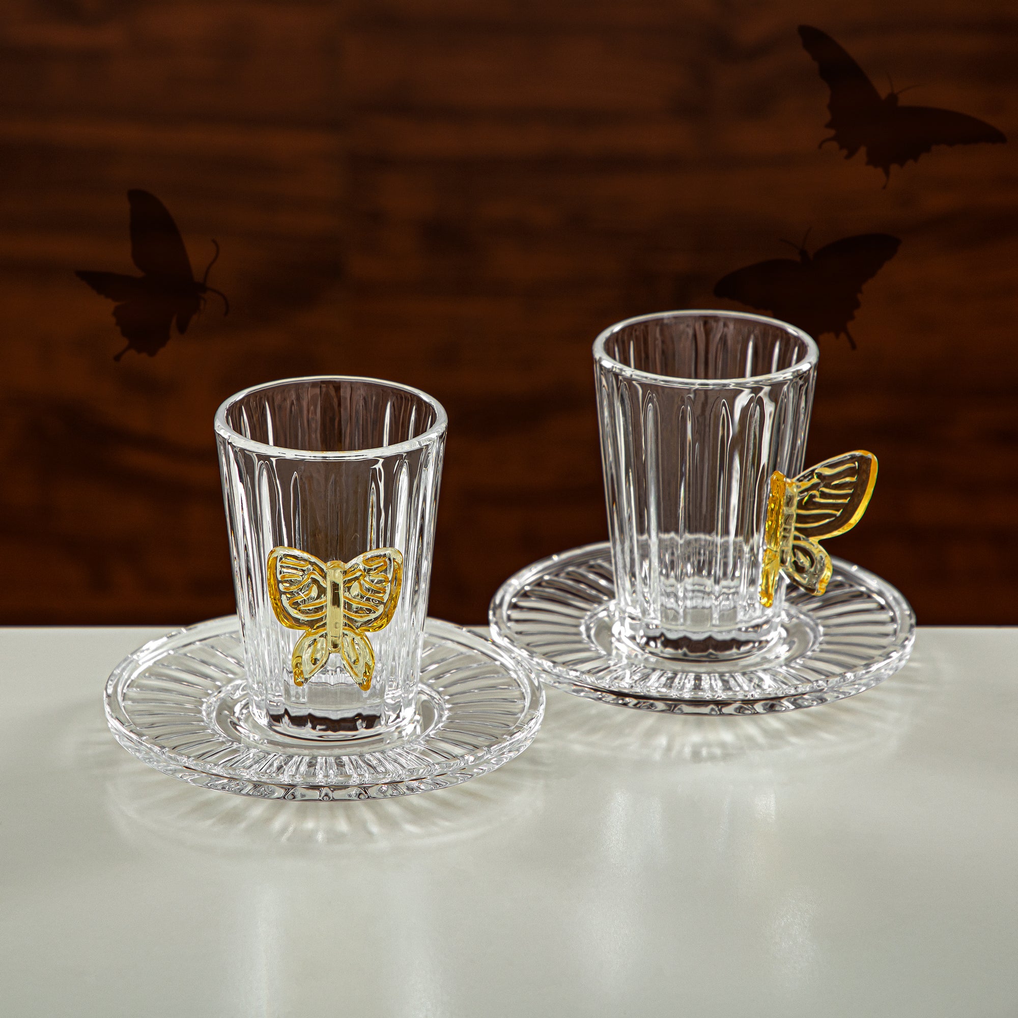 Almarjan Tea Set 6 Pieces Glass Clear & Amber (44118-S/12-BA) Elegant Hosting Pieces