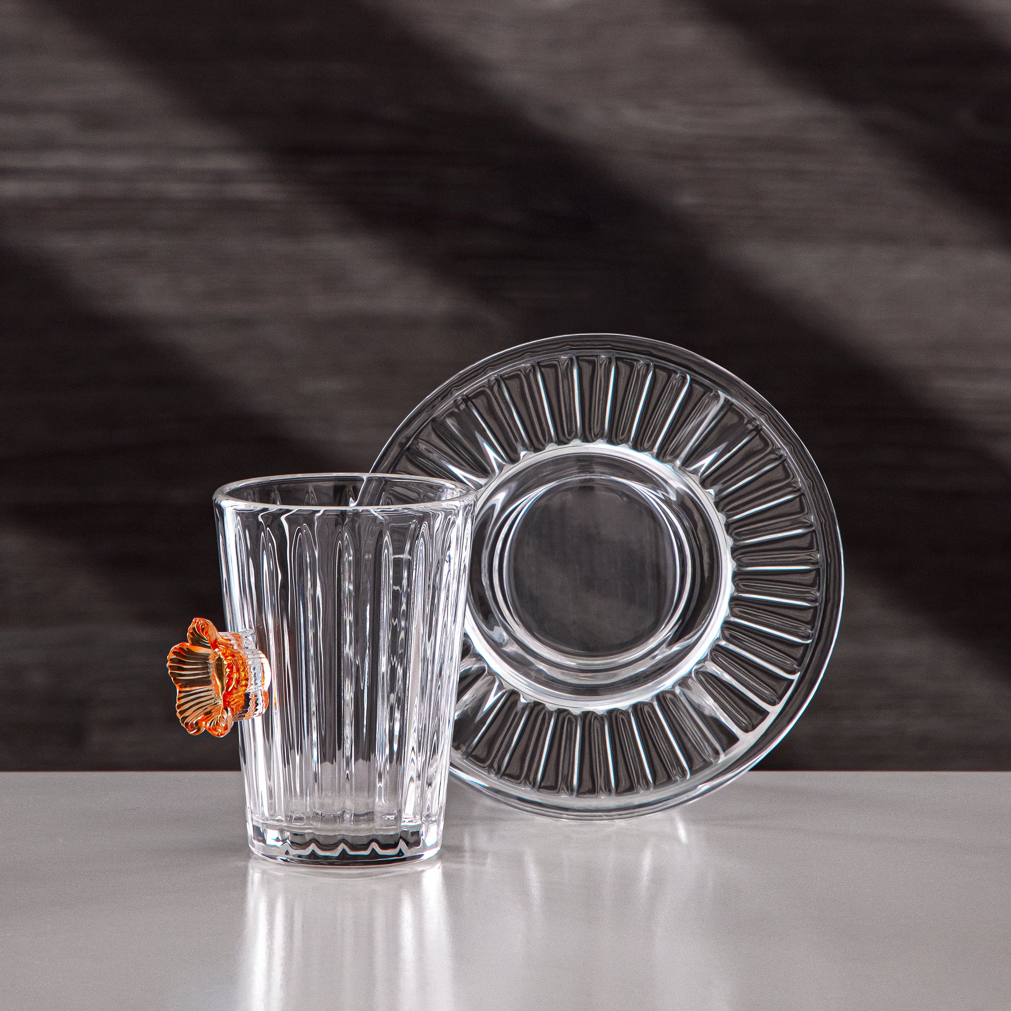 Almarjan Tea Cup & Saucer Clear with Orange Flower