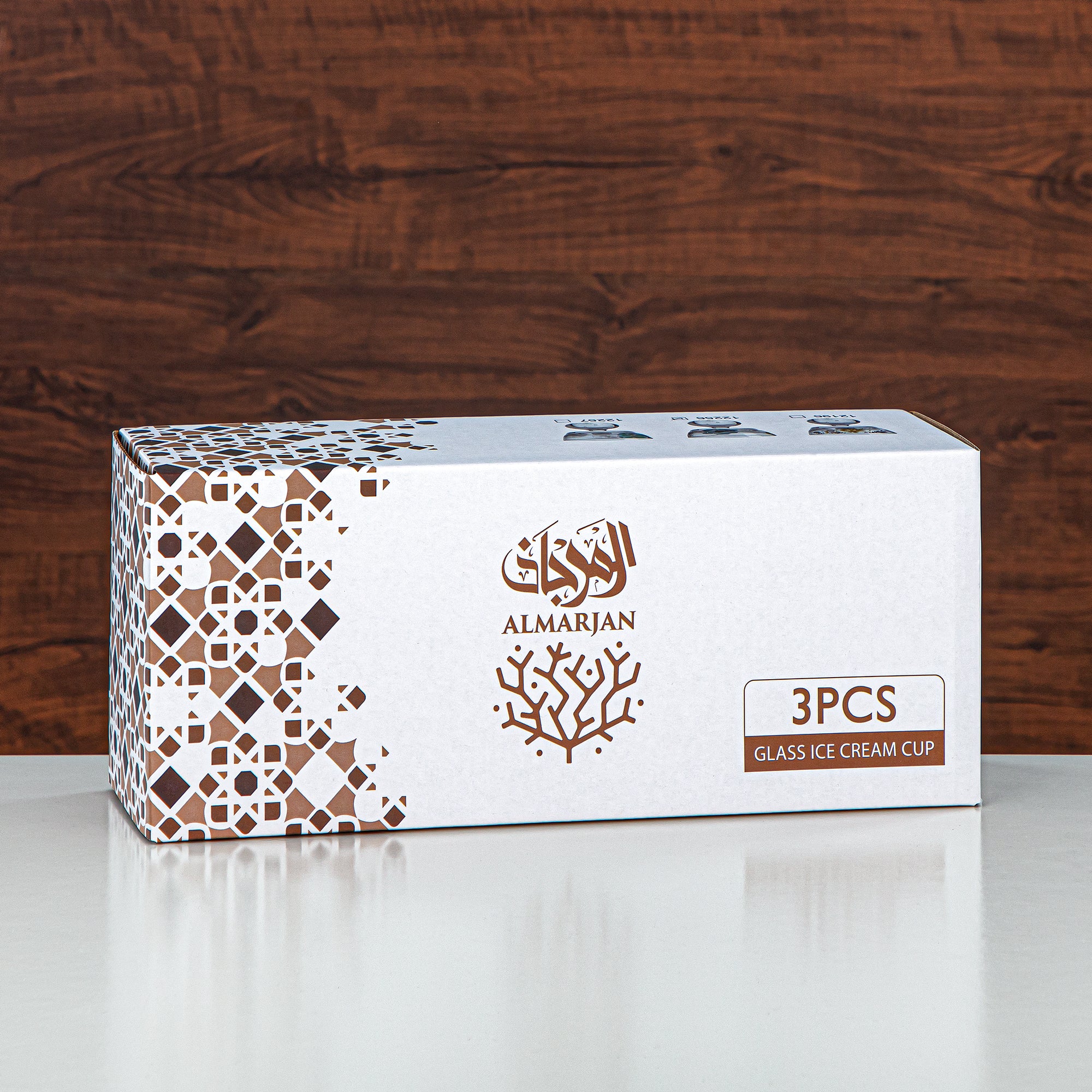 مجموعة أكواب آيس كريم المرجان زجاج مطبوع 3 قطع (8387-5-12256) – مجموعة حلويات زهرية أنيقة