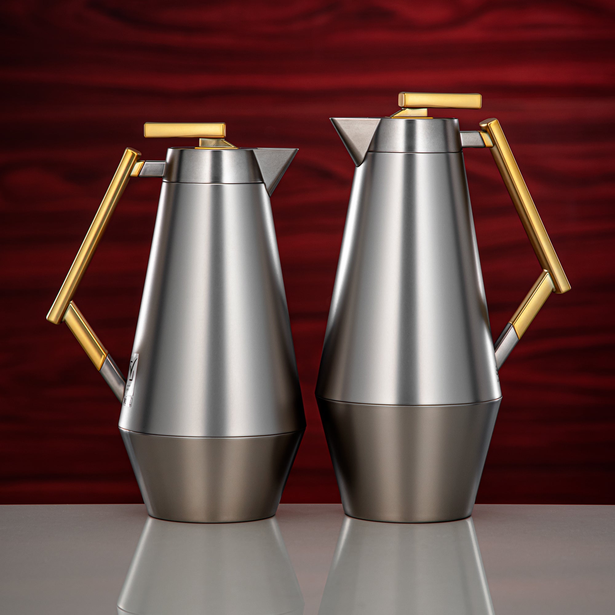 Almarjan Vacuum Flask Set 0.7L & 1L Matt Nickel & Matt Gold