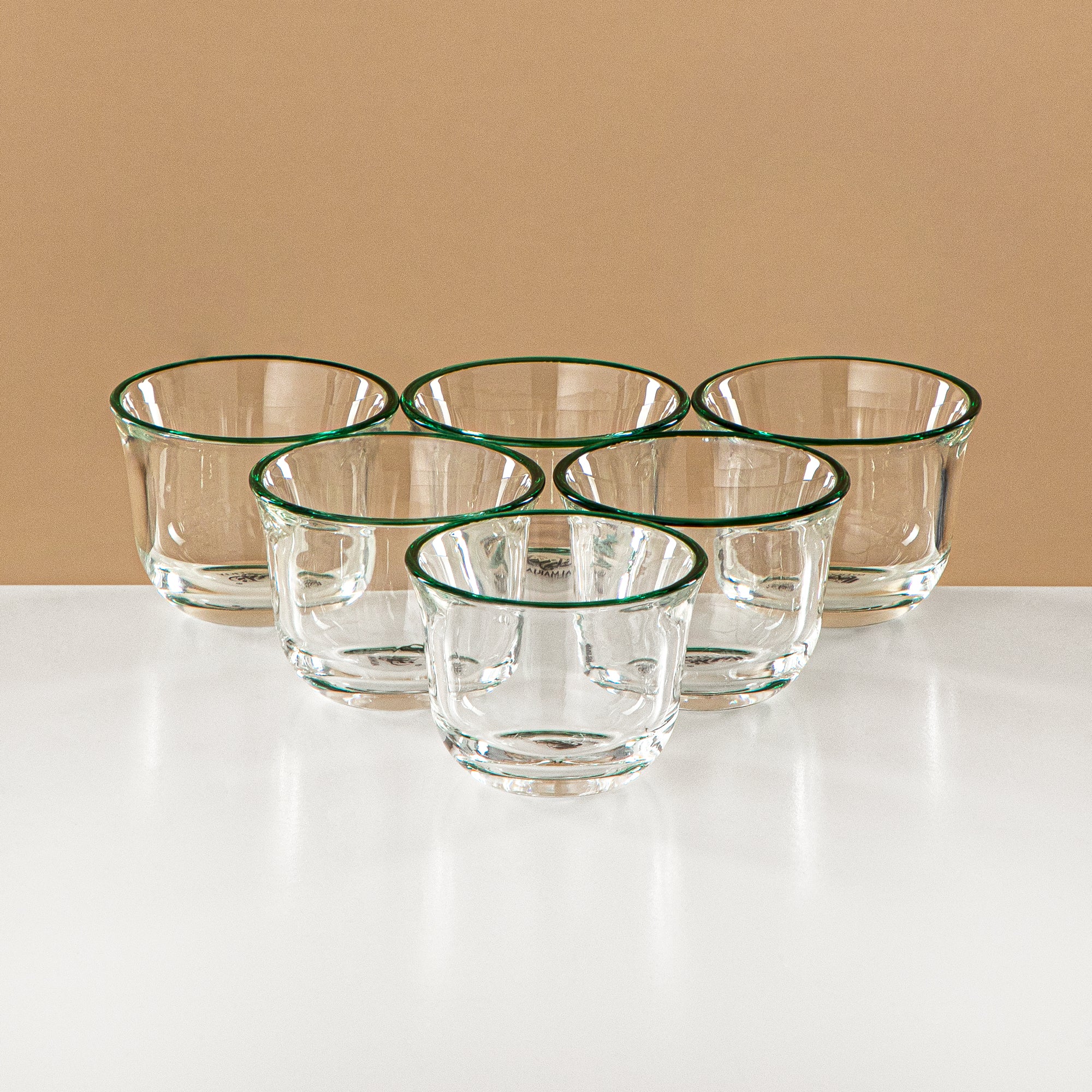 Almarjan Tea & Coffee Set 18 Pieces, Glass, Green Marble Rim & Handle (FB808-18 GM/DG) - Elegant Serveware for Tea & Coffee