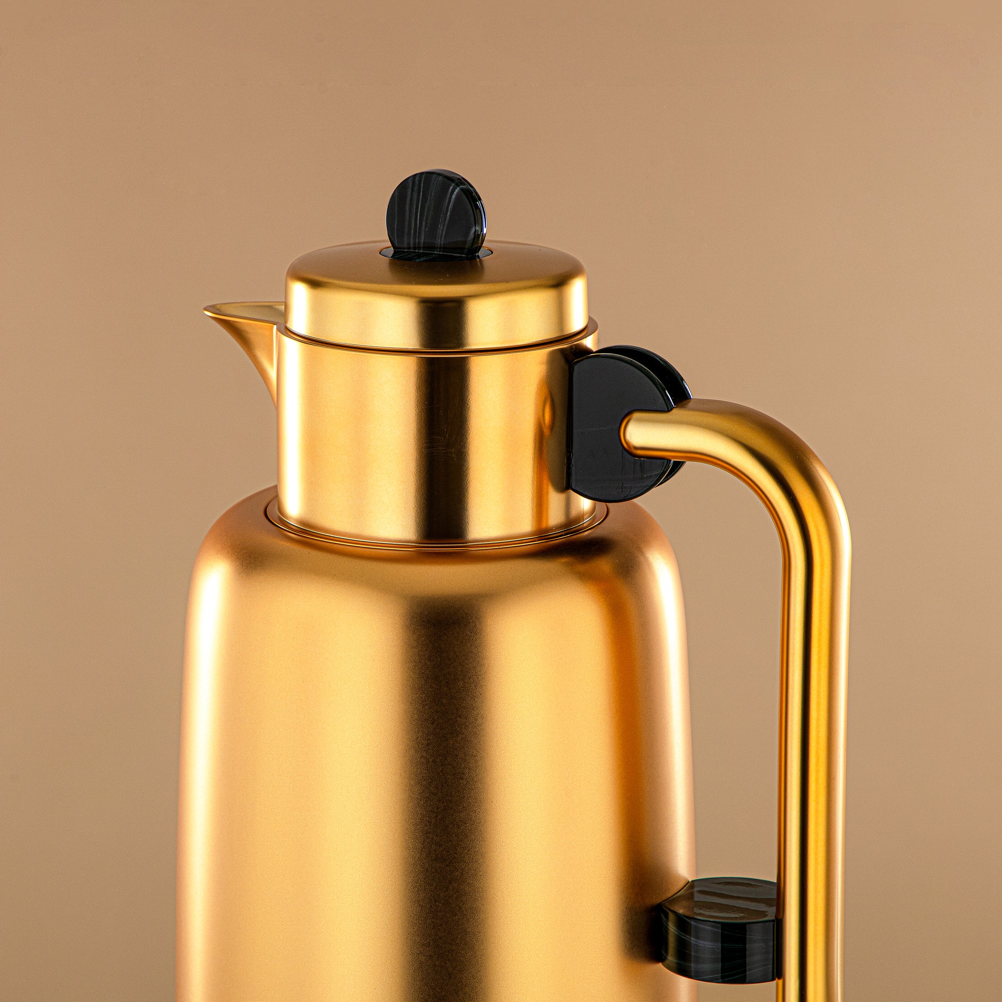 Almarjan Vacuum Flask Set - 0.7L + 1L, Matt Gold & Black/Green Marble (FG808-070/100 GM/MG) - For Serving Tea & Coffee