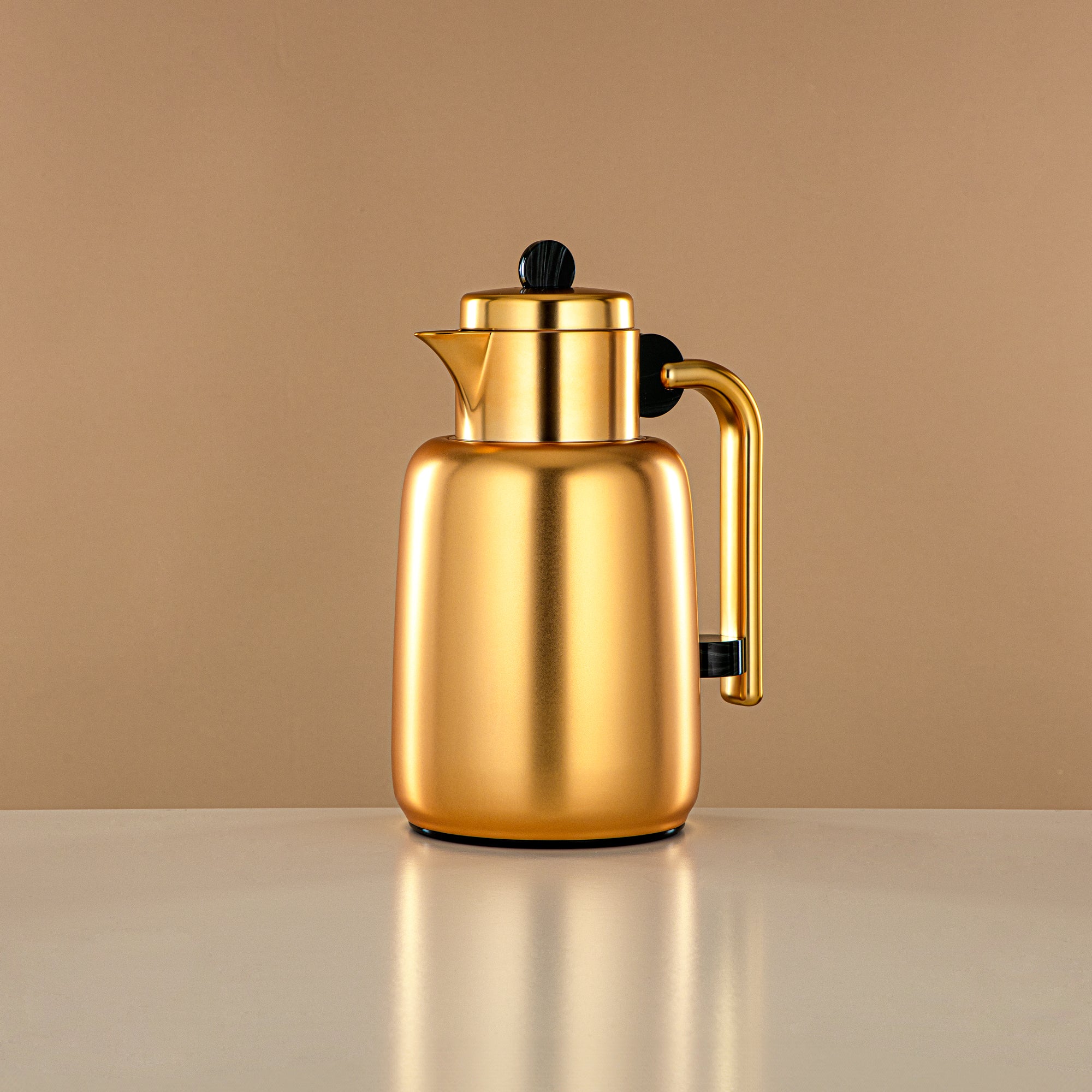 Almarjan Vacuum Flask Set - 0.7L + 1L, Matt Gold & Black/Green Marble (FG808-070/100 GM/MG) - For Serving Tea & Coffee