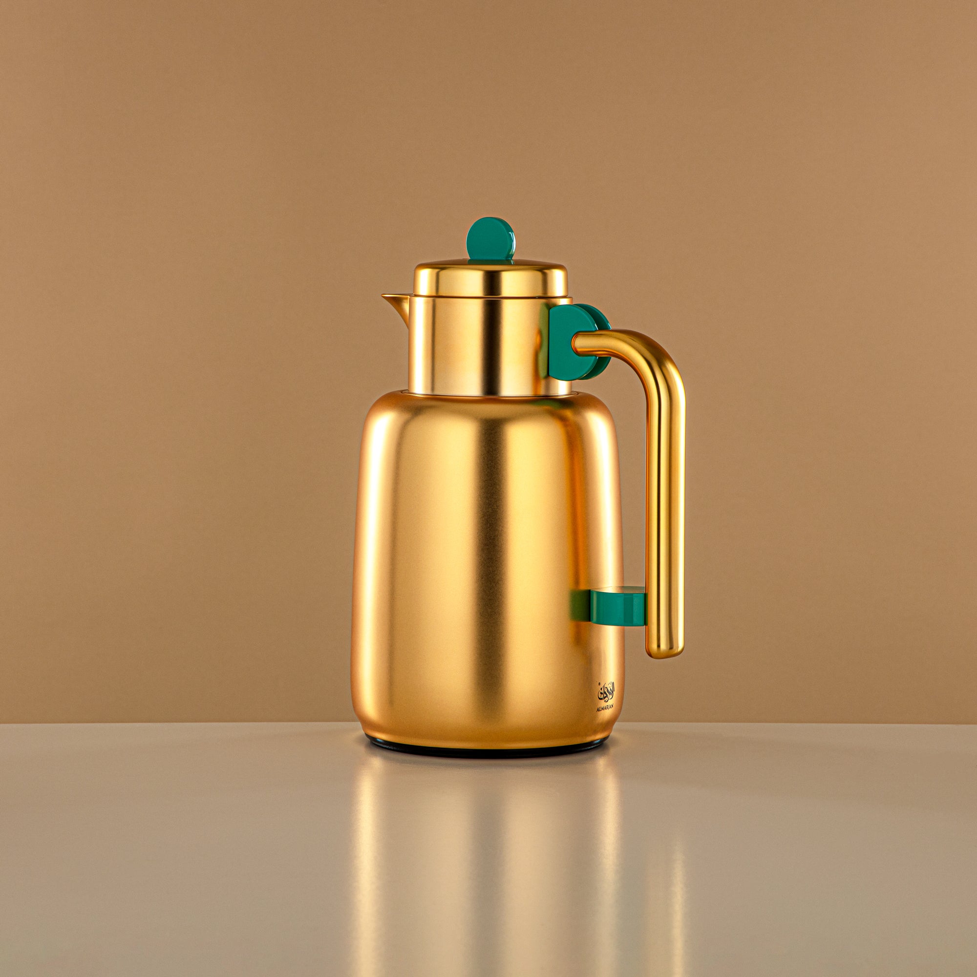 Almarjan Vacuum Flask Set - 0.7L + 1L, Matt Gold & Tiffany Green (FG808-070/100 TF/MG) - For Serving Tea & Coffee
