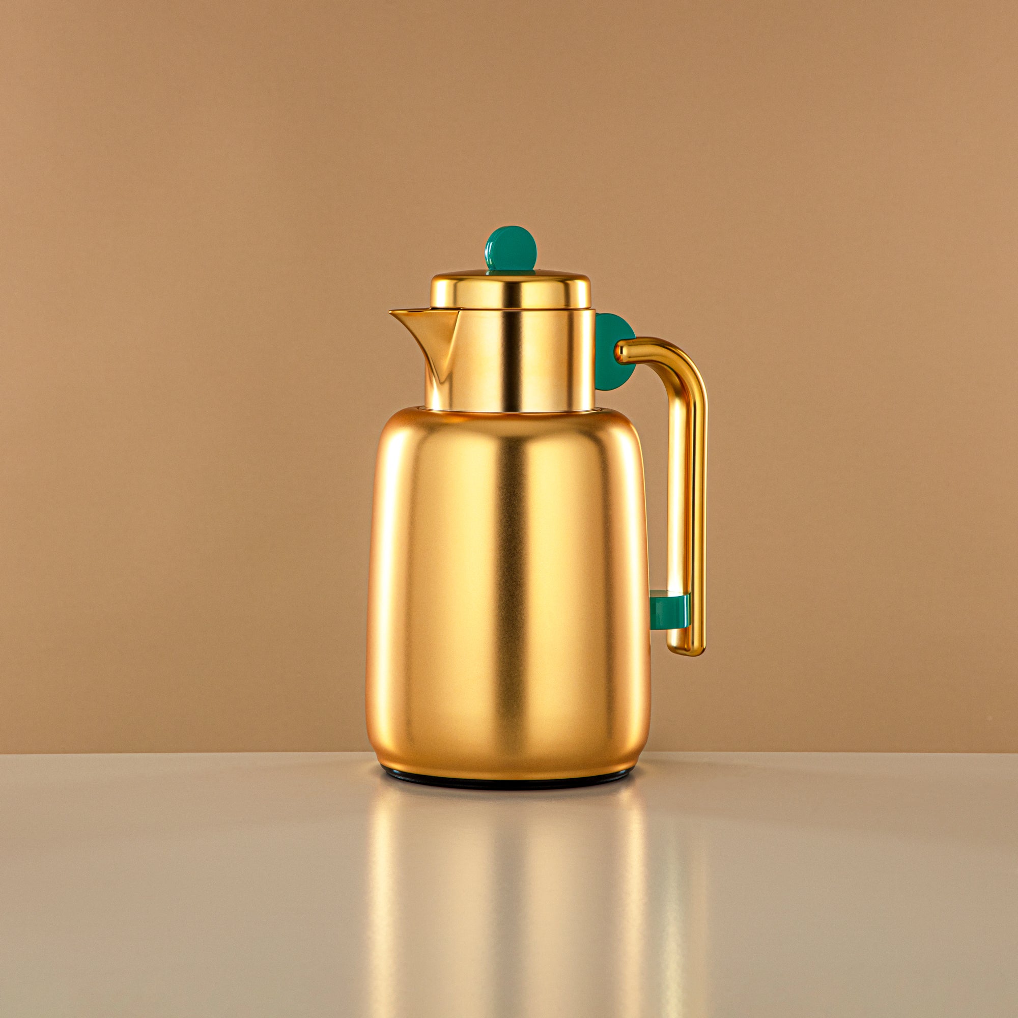 Almarjan Vacuum Flask Set - 0.7L + 1L, Matt Gold & Tiffany Green (FG808-070/100 TF/MG) - For Serving Tea & Coffee