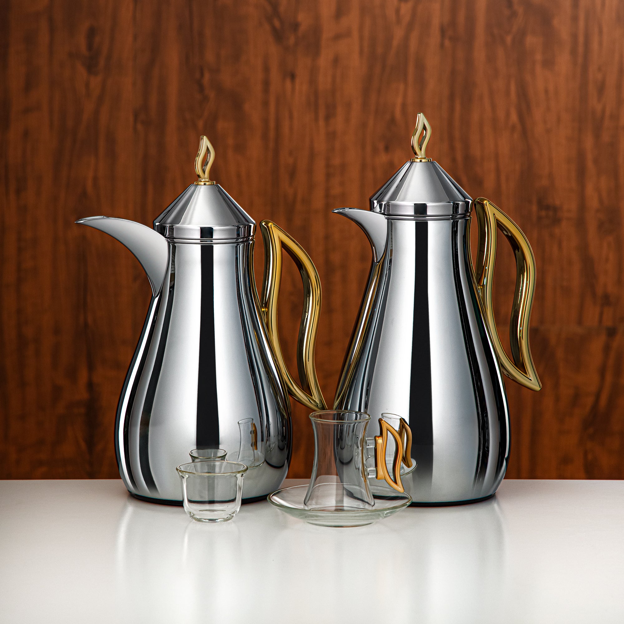 المرجان طقم ترامس Silver & Gold Handle 21 Pieces (0.7L + 1L) (FG811-21 C/G) – تقديم أنيق | رمضان و التجمعات