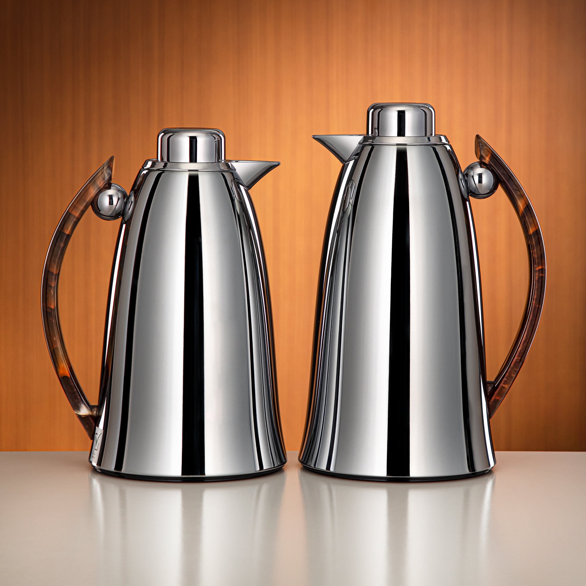 Almarjan Vacuum Flask Set 0.7L & 1L Silver & Brown Wood