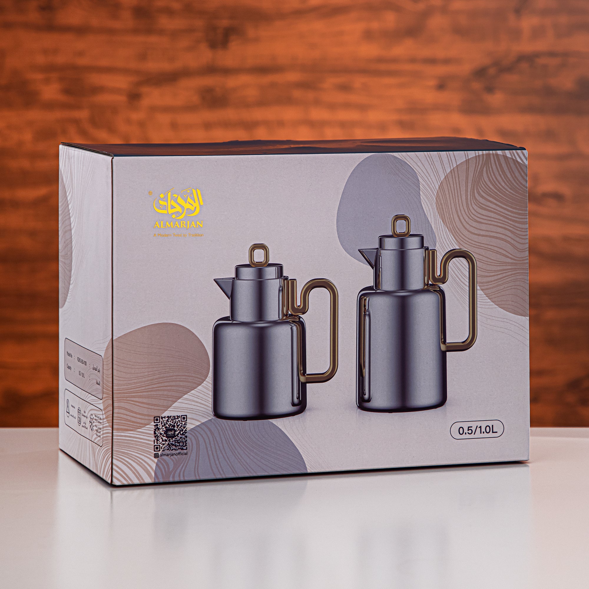 Almarjan Vacuum flask Set 0.5 liter + 1 liter matt pearl white & matt gold (FG815-050/100 MPW/MG)