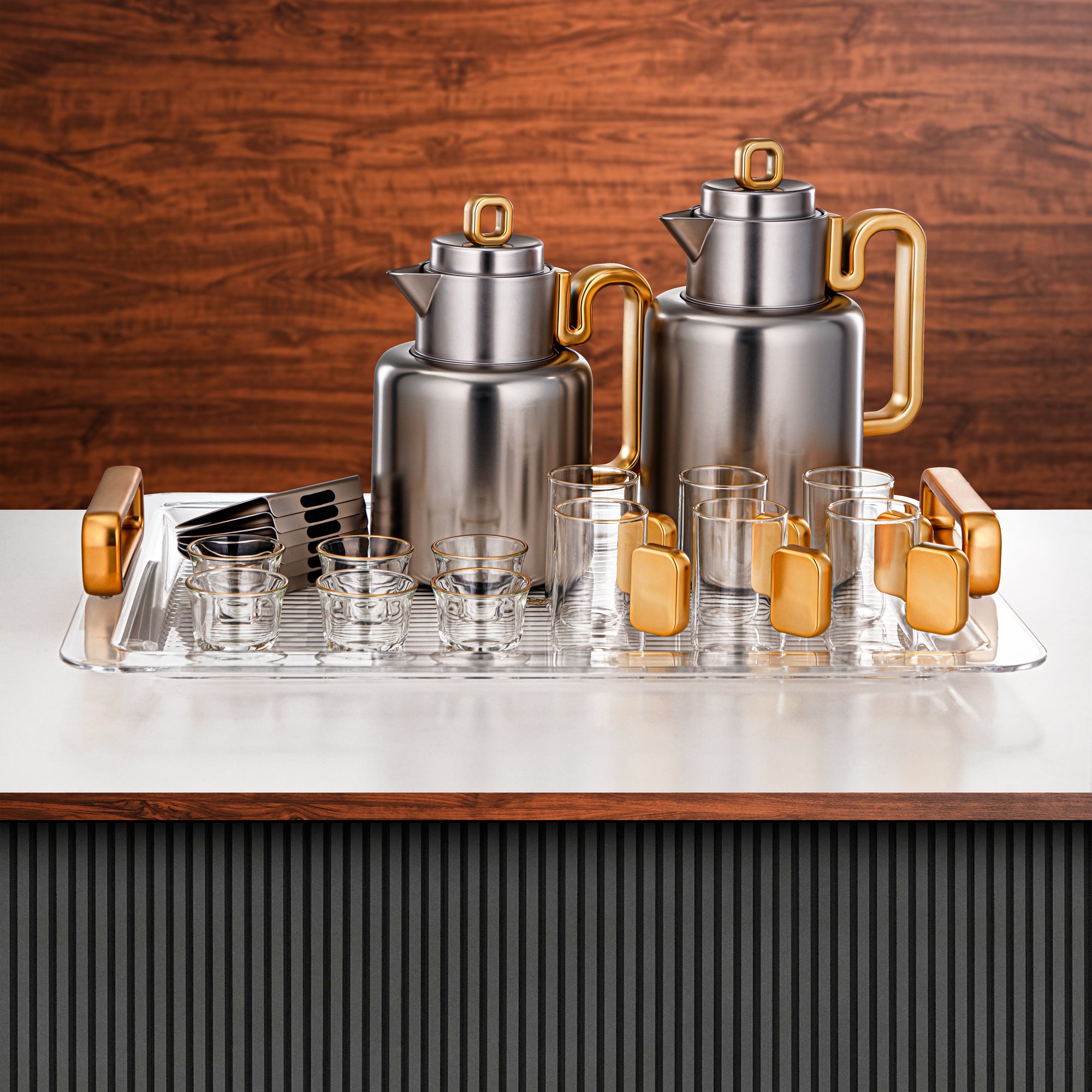 دائمًا طقم الترمس المرجان 0.5 لتر و1 لتر نيكل مطفي وذهب مطفي (FG815-21 MNI/MG)