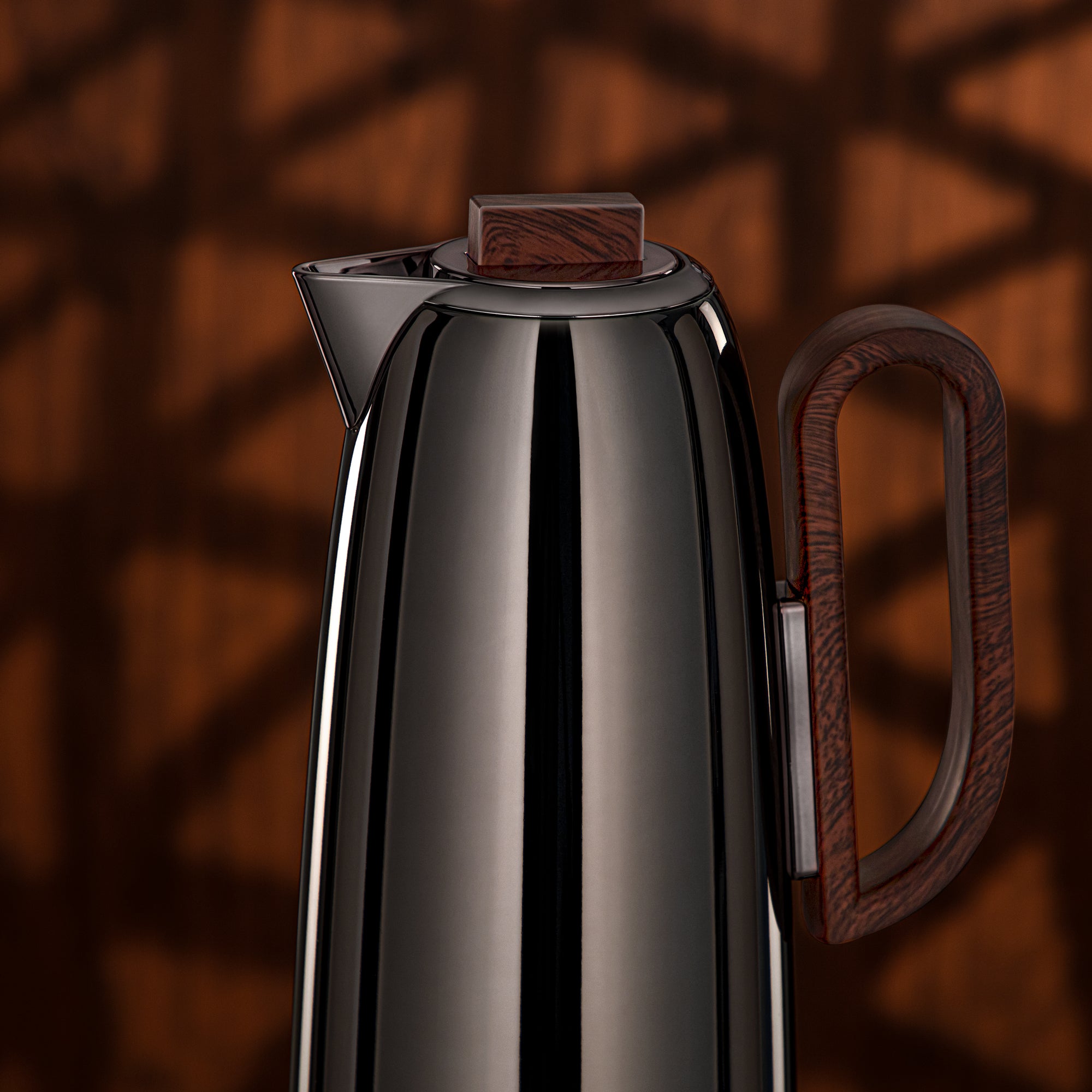 طقم ترامس المرجان 0.7L و1L لون أسود معدني وخشب داكن