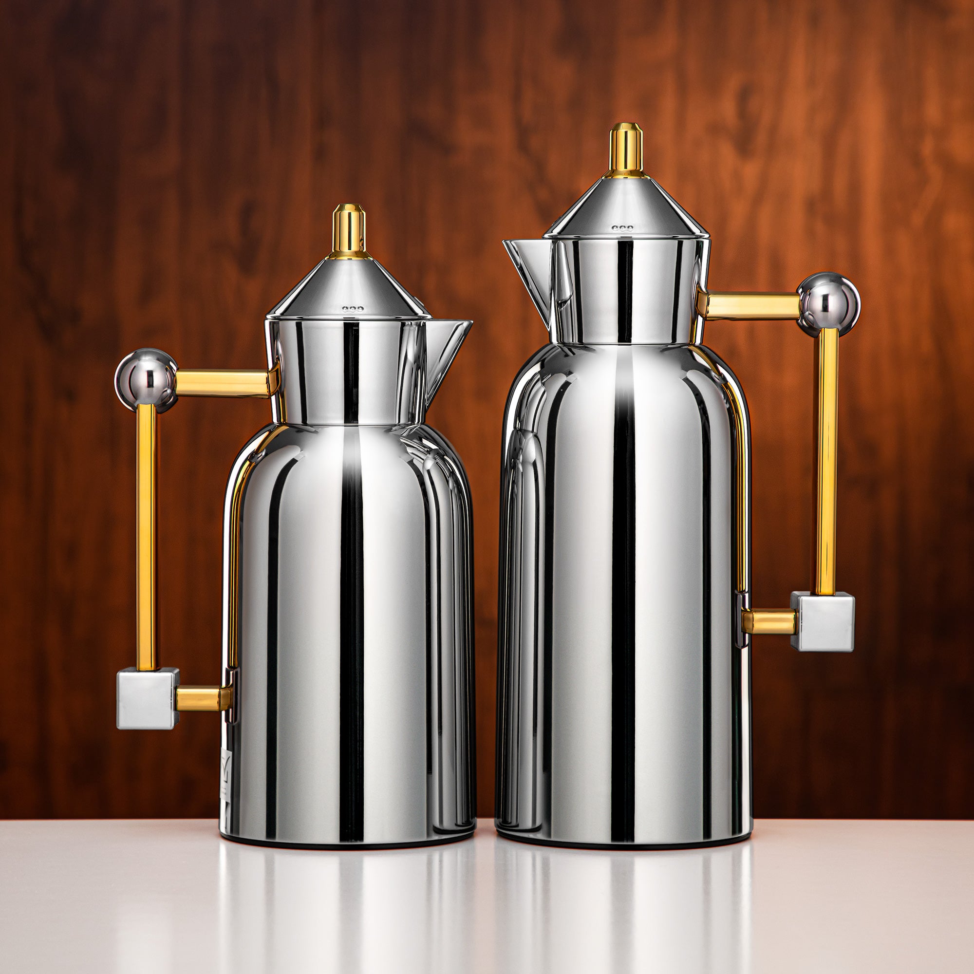 Almarjan Vacuum Flask Set 0.7L + 1L Silver & Gold