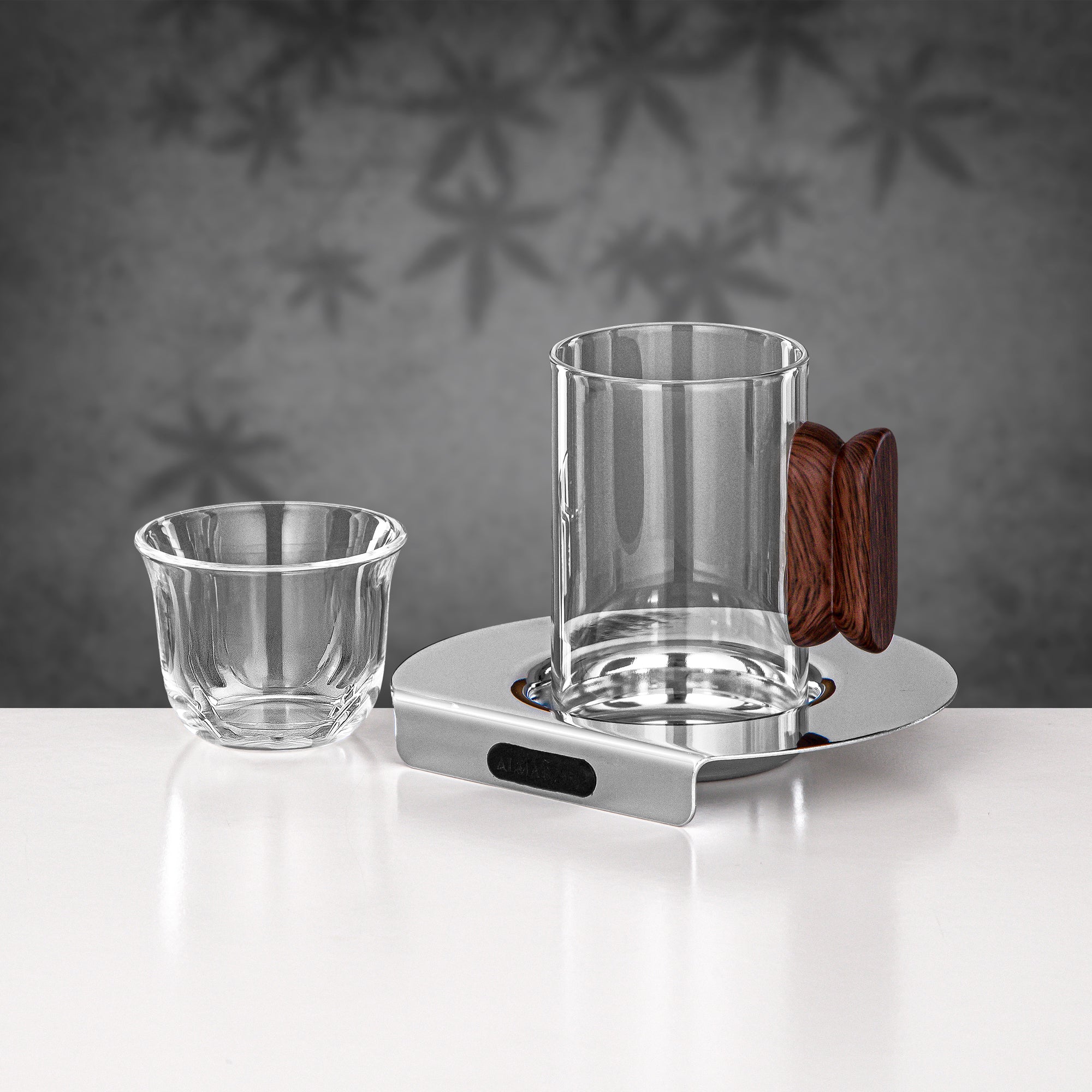 Almarjan 21 Pieces Tea & Coffee Set, Silver & Dark Wood