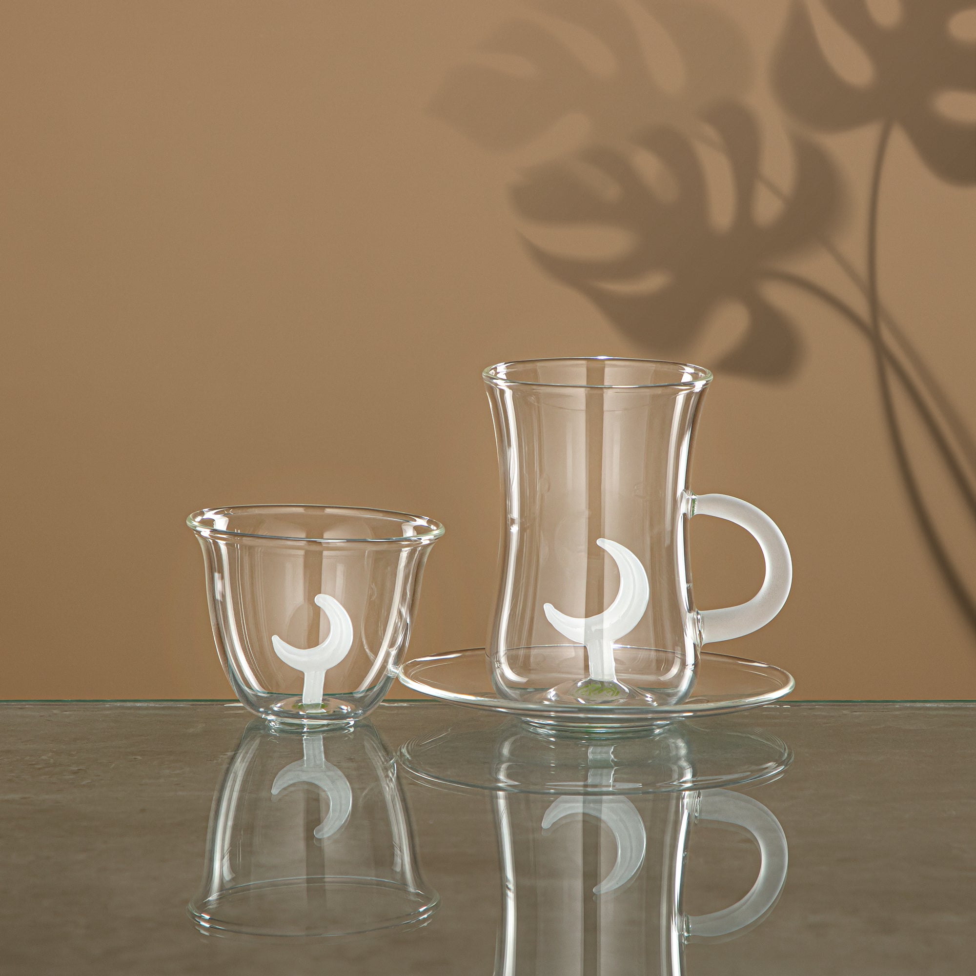 Almarjan Tea & Coffee Set 18 Pieces, Borosilicate Glass, Clear & Frost (GLS0010173) - Moonrise Collection