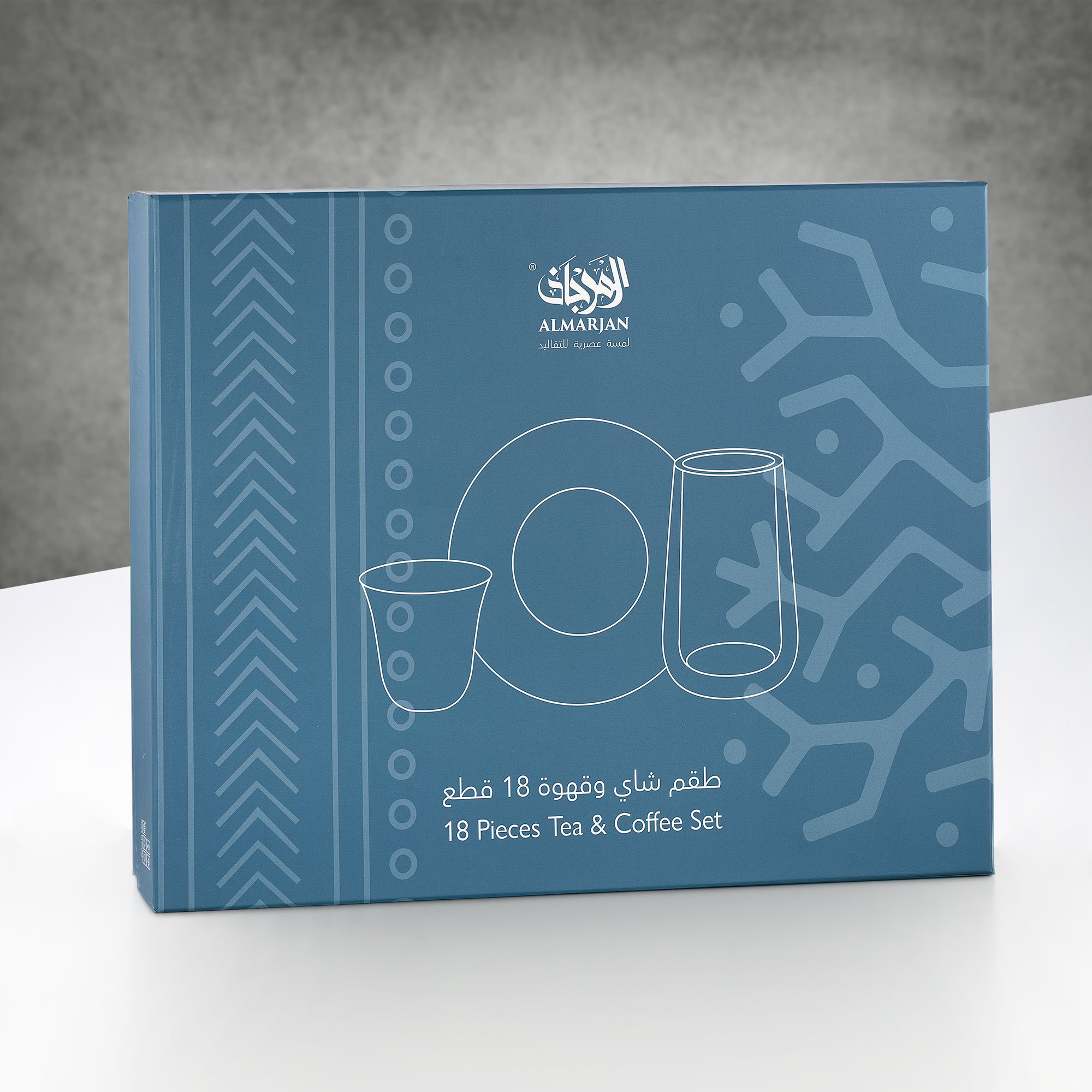 طقم أكواب الشاي والقهوة المرجان، ١٨ قطعة، شفاف بنقشة خطوط بيضاء