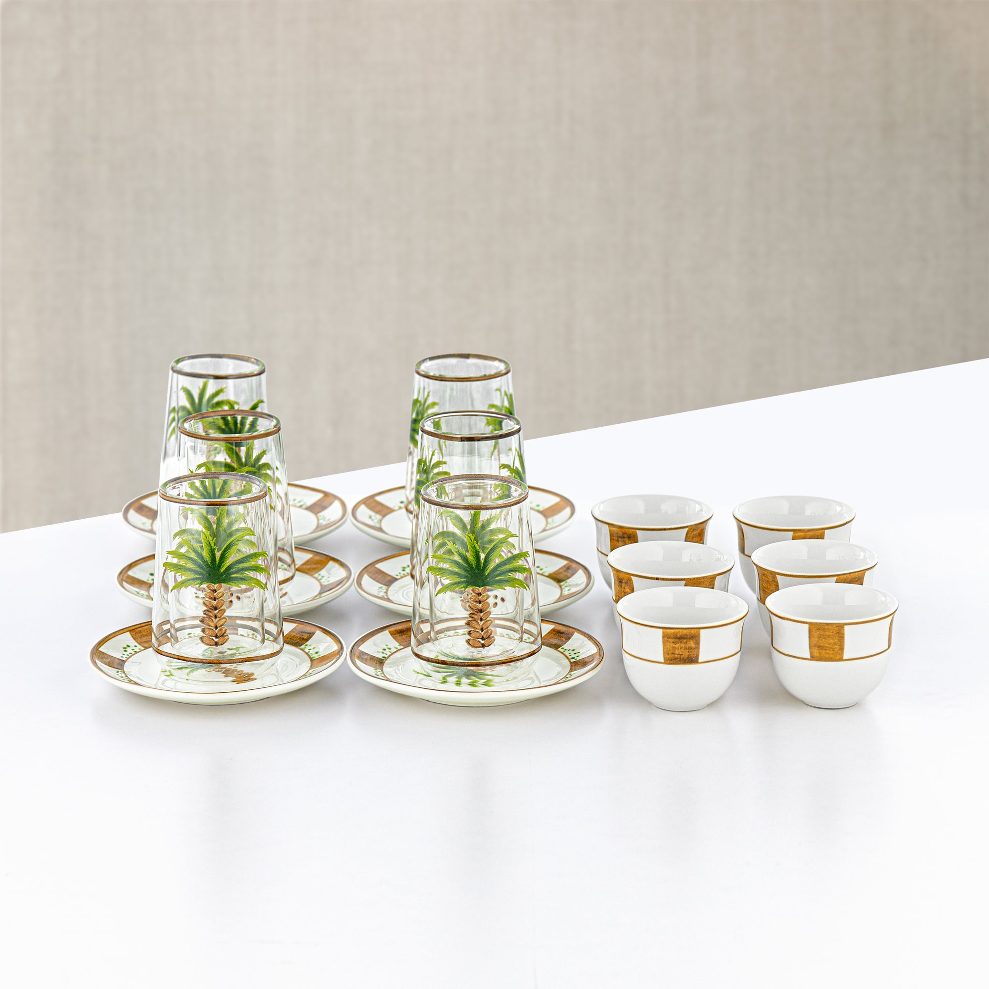 طقم شاي وقهوة عربية المرجان، 18 قطعة، زجاج وبورسلين