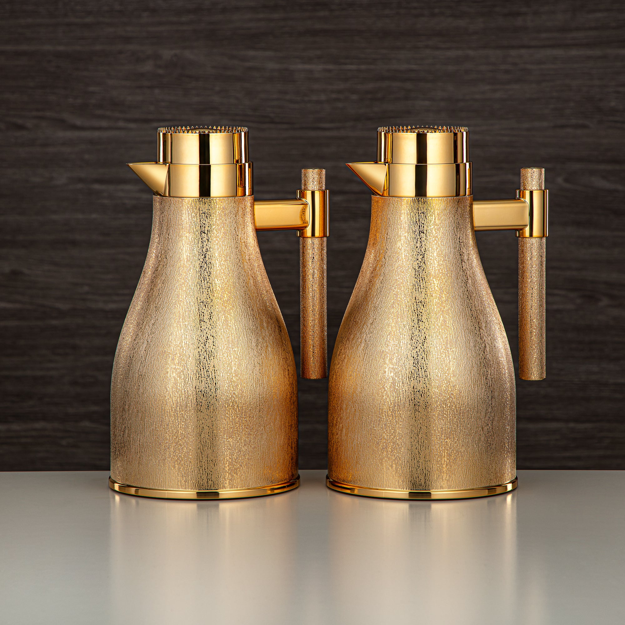 Almarjan Vacuum Flask Set ABS Push Button 1L + 1L Gold (GOK-G-G-G) - Elegant Serving