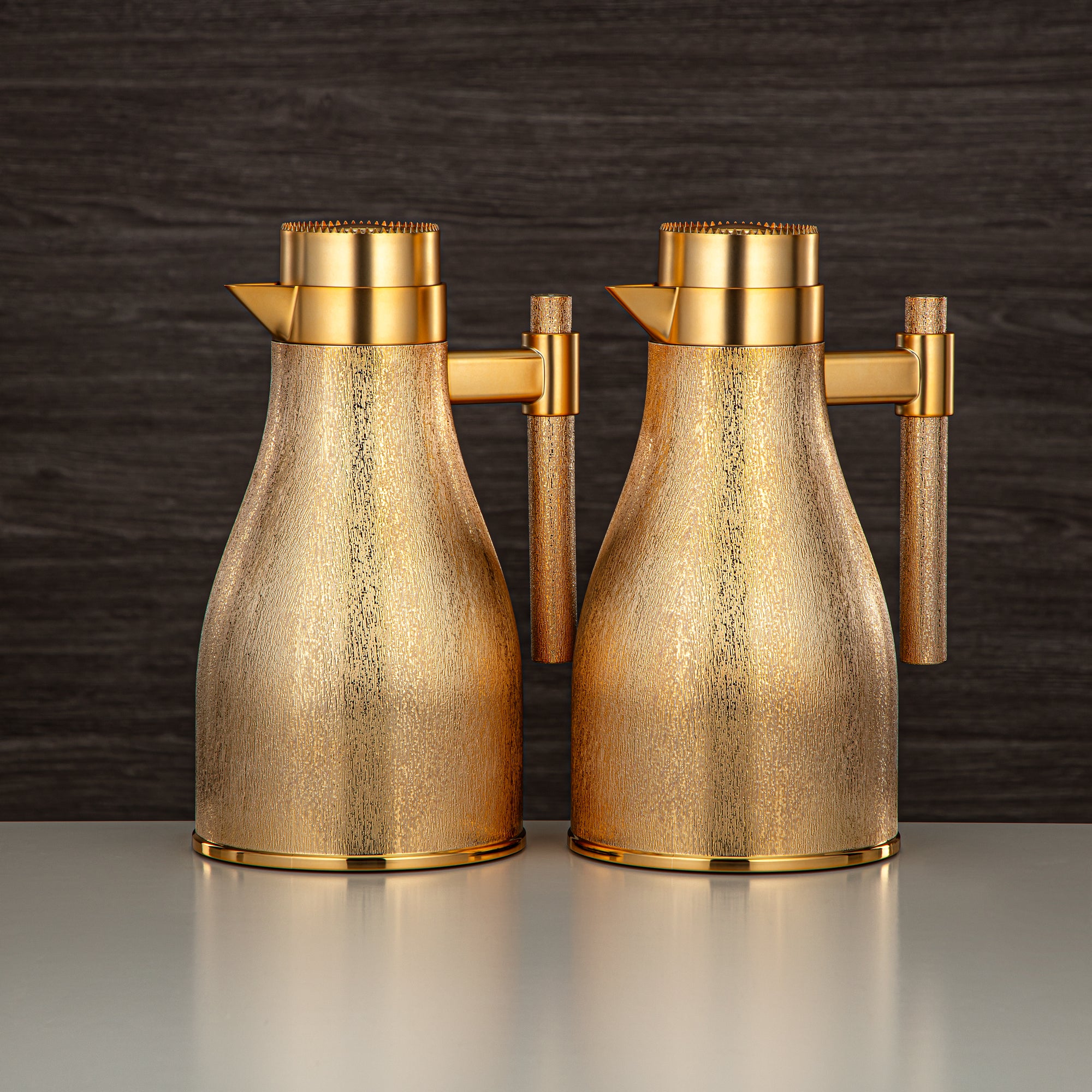 Almarjan Vacuum Flask Set ABS Push Button 1L + 1L Matt Gold (GOK-G-MG-MG) - Elegant Serving
