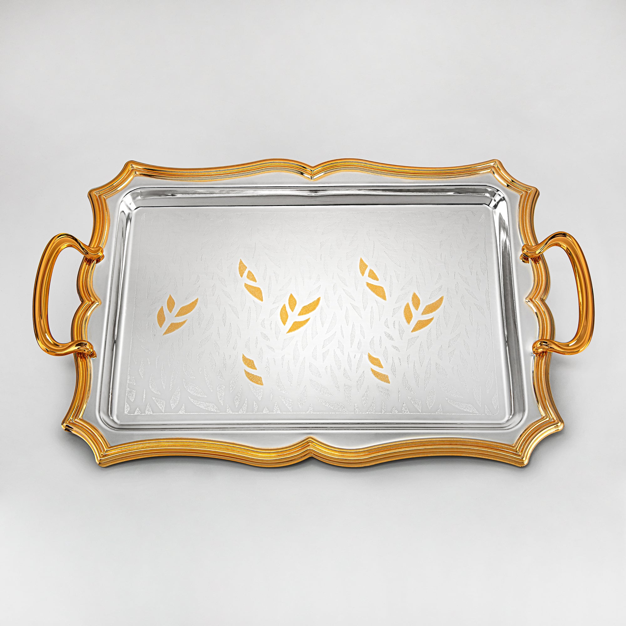 مجموعة صواني تقديم المَرْجَان 3 قطع فضي وذهبي - HT2411005