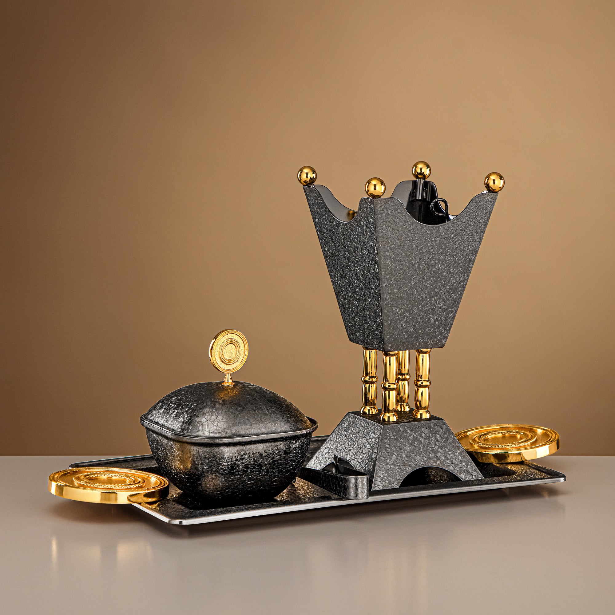 Almarjan Incense Burner Set 3-Piece Black & Gold