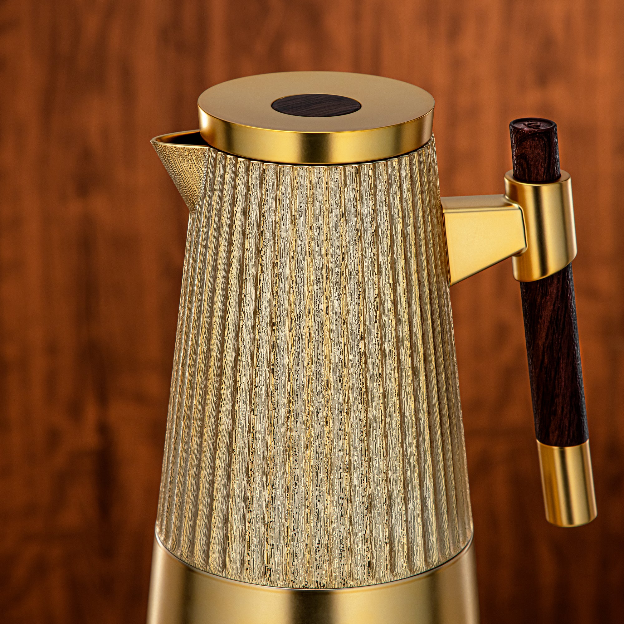 طقم ترامس المرجان 1 لتر + 1 لتر ذهبي غير لامع وخشب داكن غير لامع