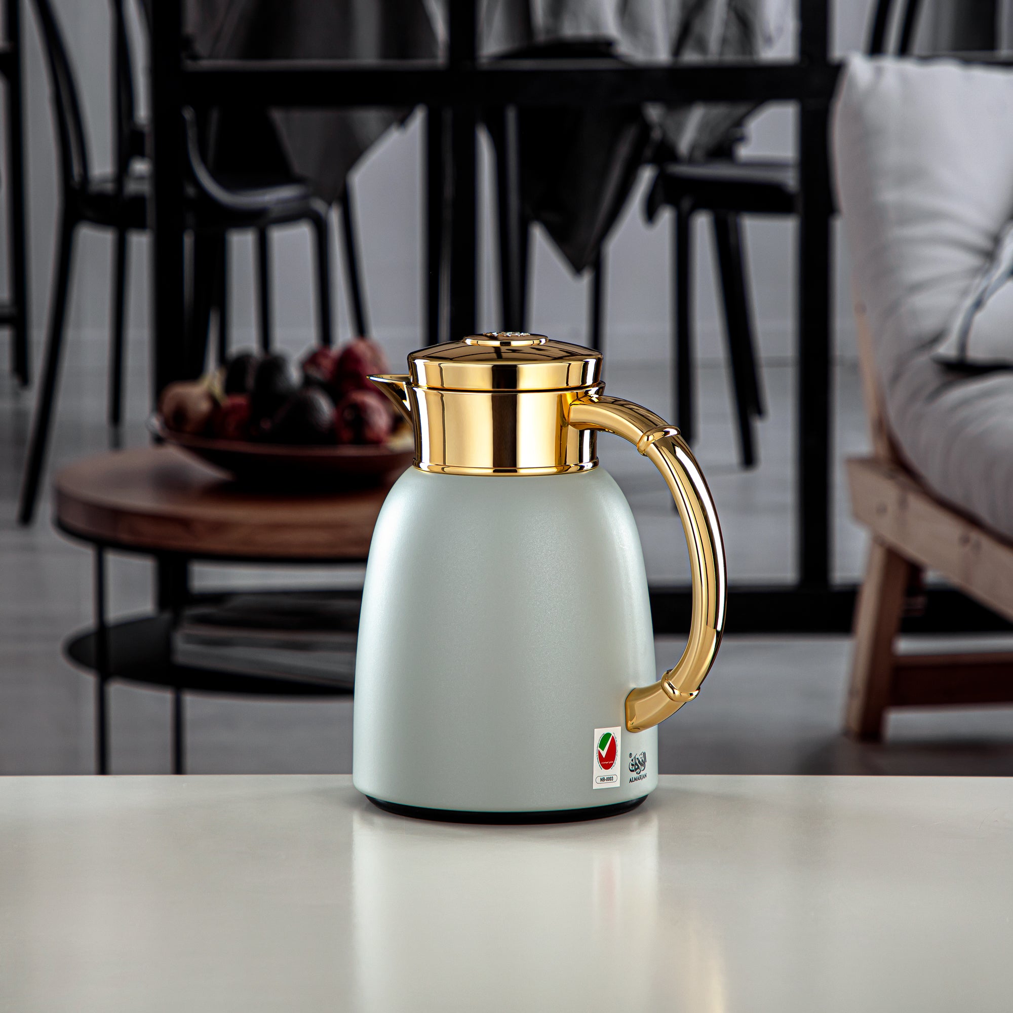 Almarjan Vacuum Flask Set Metal Matt Stone Grey & Gold 0.65L + 1L (QVC-0650Q265YZC95+1000Q265YZC95) – Elegant Serving | Ramadan & Gatherings