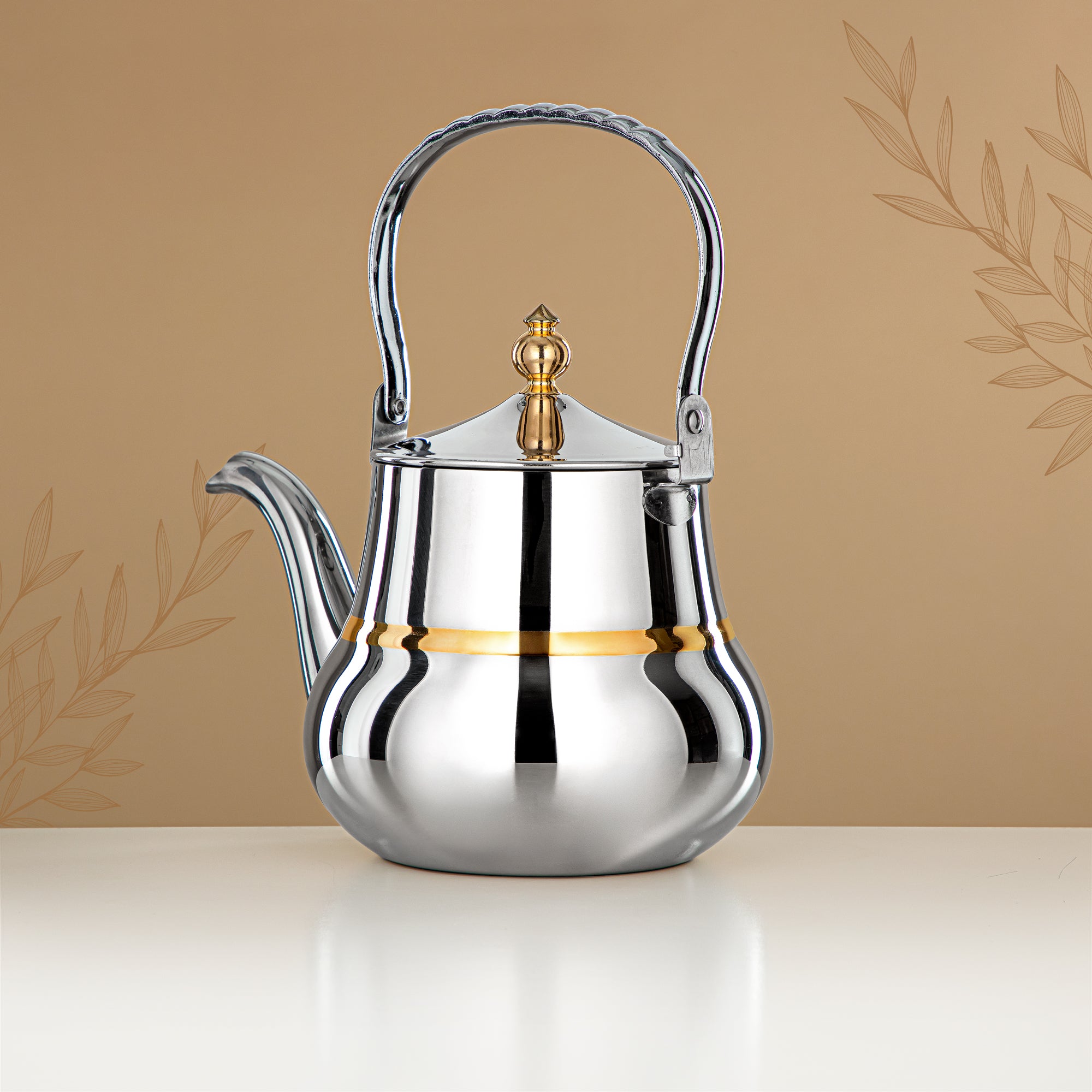 Almarjan Tea Kettle 1.9L Silver Gold – Elegance