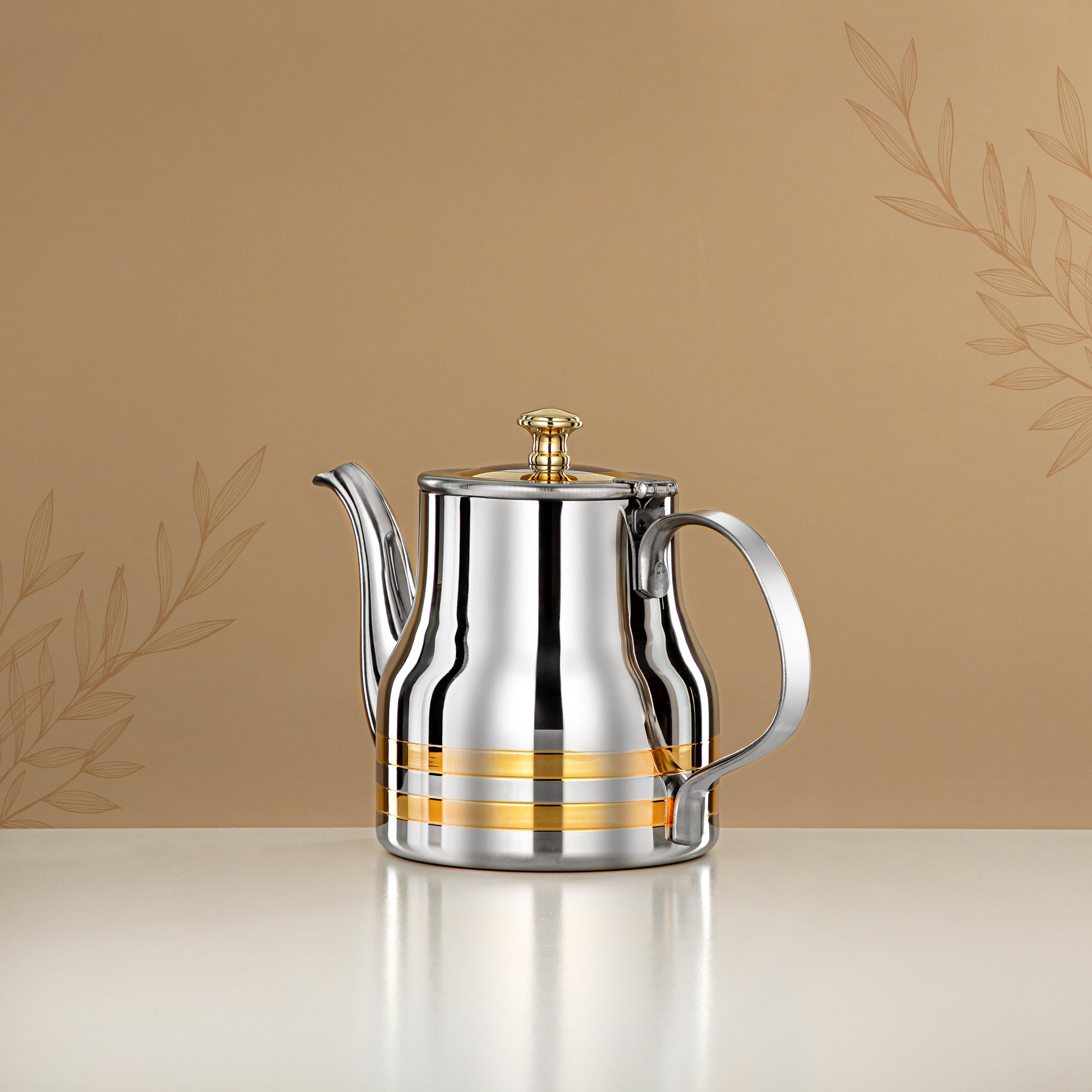 Almarjan Teapot Stainless Steel Silver Gold 0.9L – Elegance