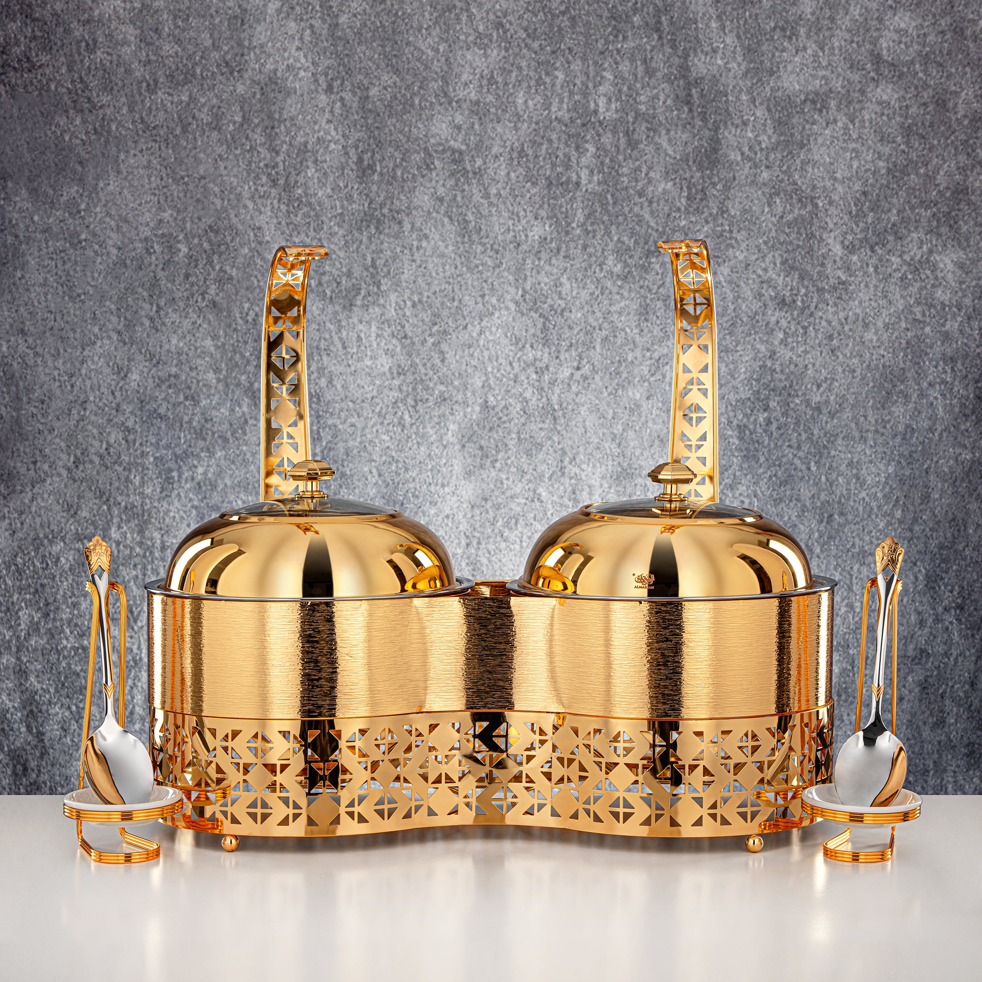 المرقجان 3000 مل + 3000 مل طبق تسخين مزدوج ذهبي - STS0013347