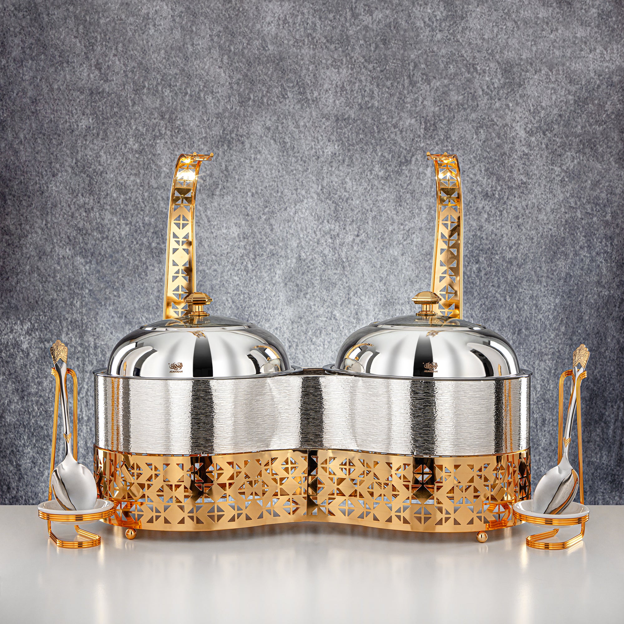 المرقجان 3000 مل + 3000 مل طبق تسخين مزدوج فضي وذهبي - STS0013349