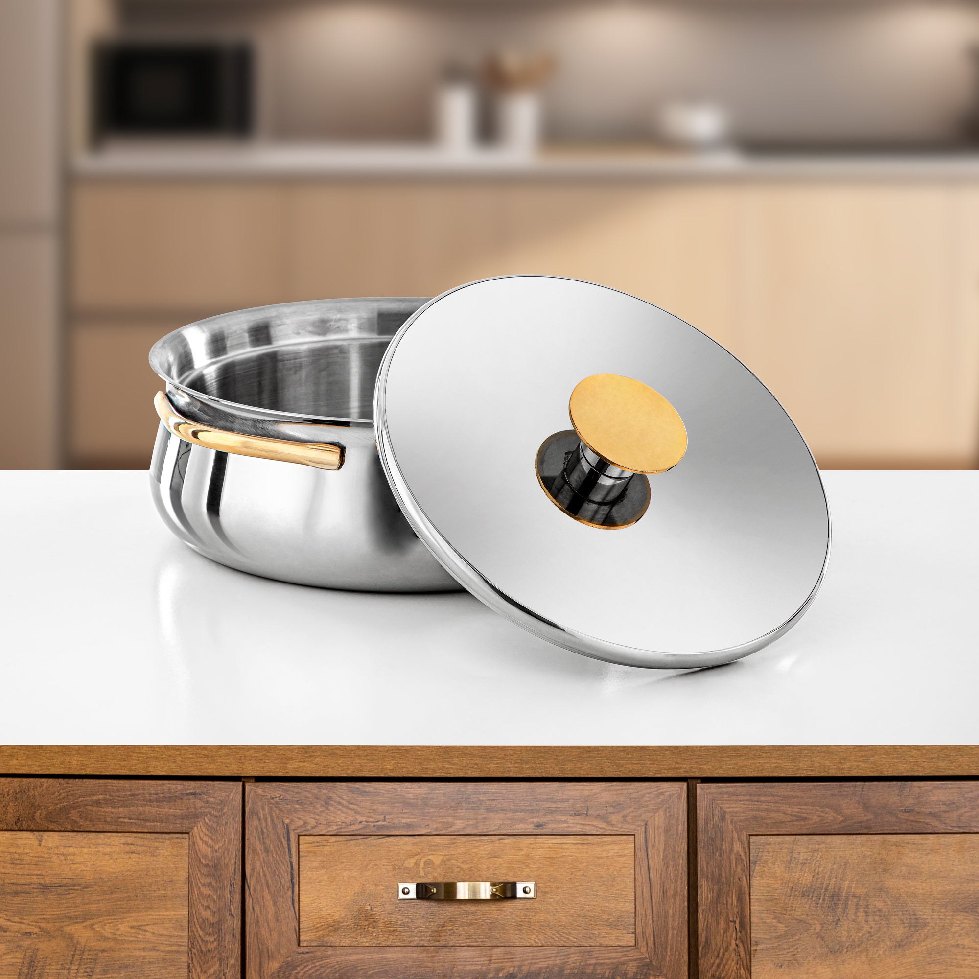 المارجان حرارات ستانلس ستيل، 25 سم (2500 مل)، فضي وذهبي (H25PG15) - مجموعة جواهر