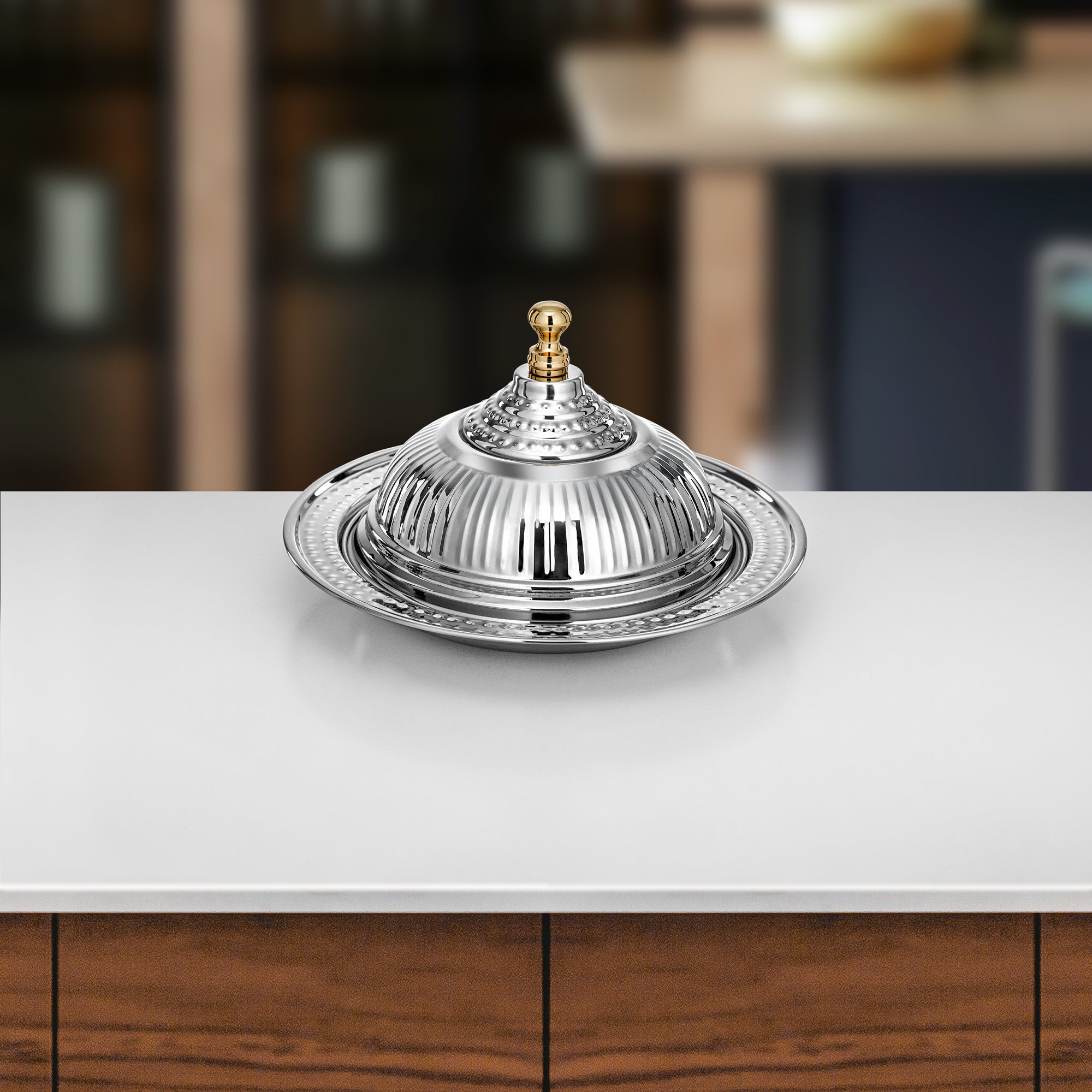 صينية الديوان المرجان مع غطاء، ٣٠ سم، فضية