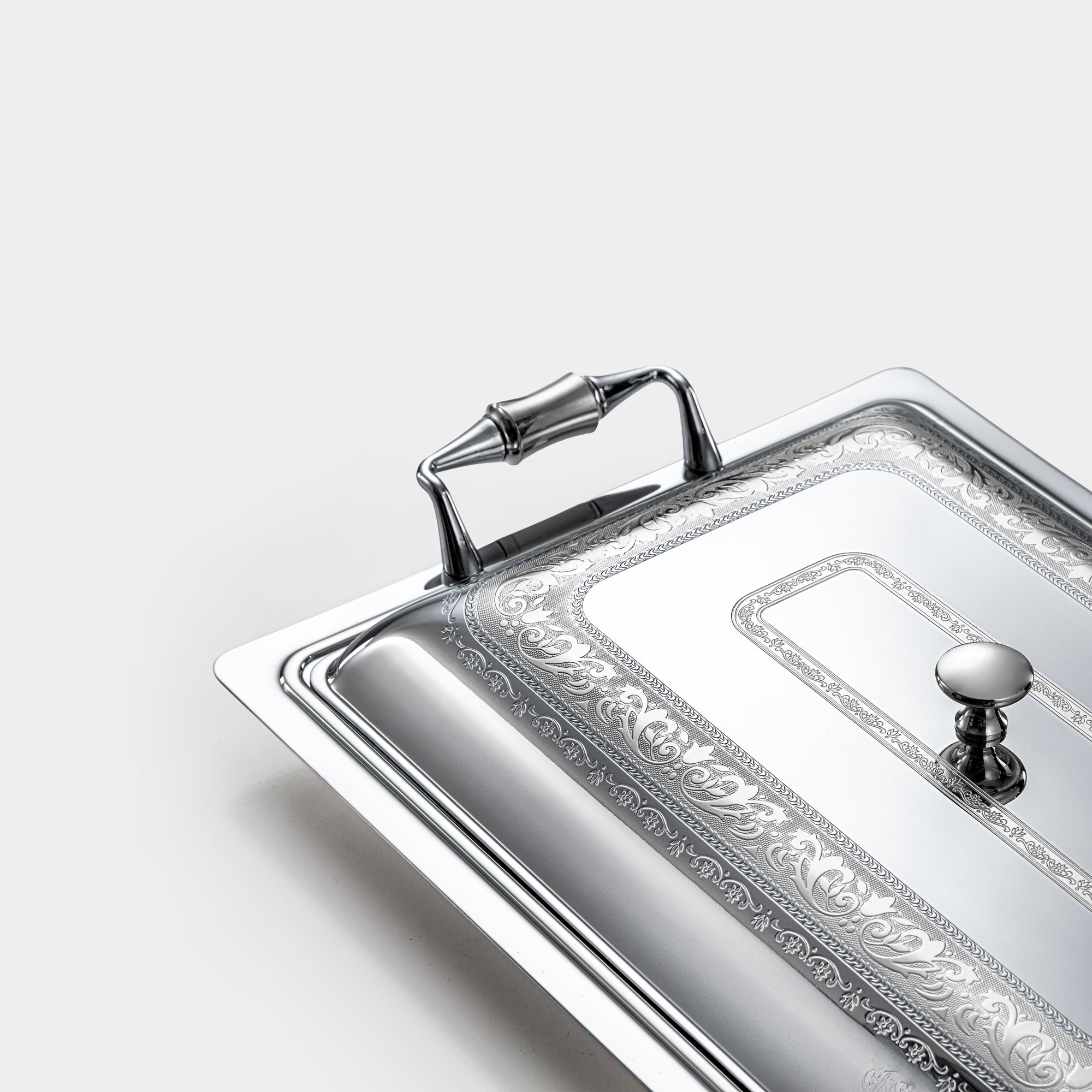 Almarjan Rectangular Serving Tray with Cover 40cm Silver