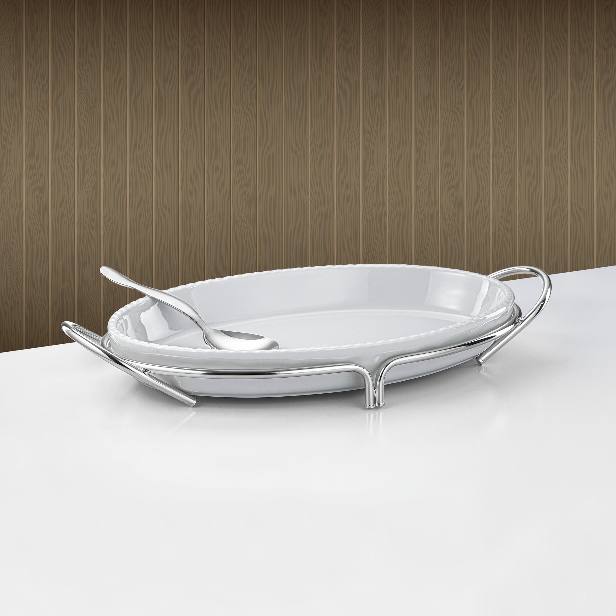 Almarjan Oval Serving Dish 50cm Silver & White