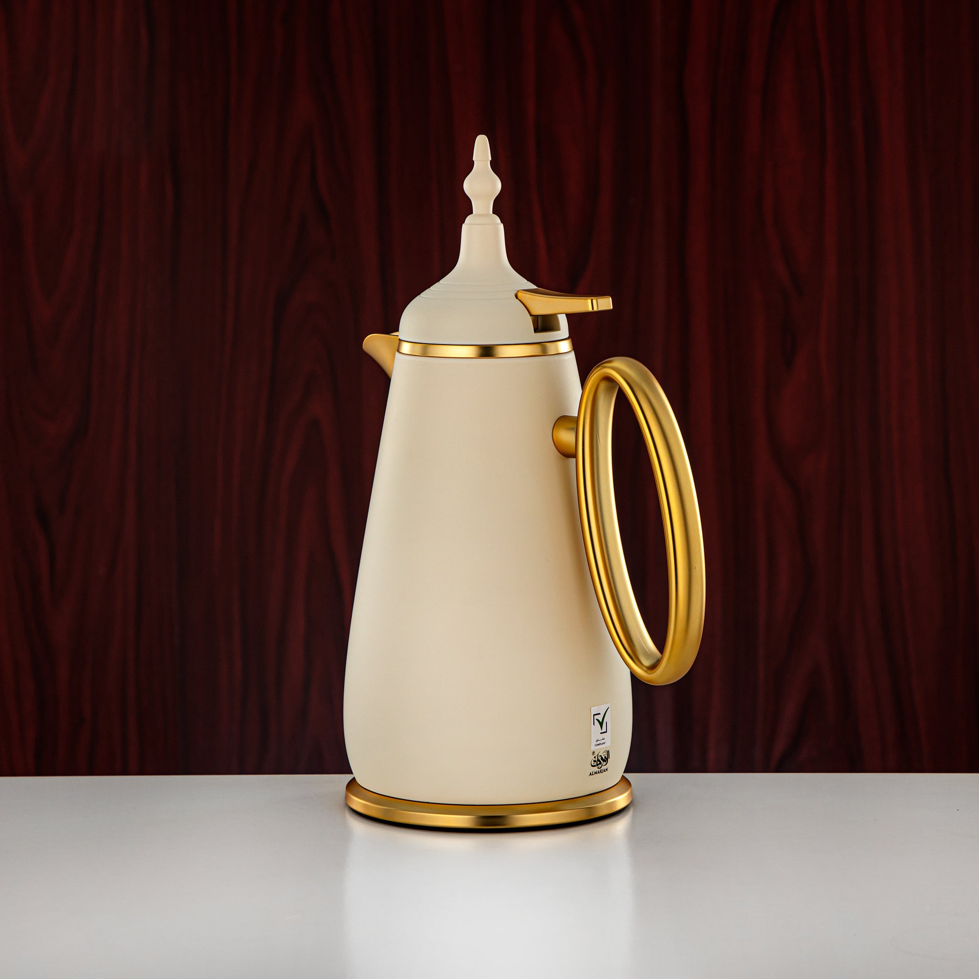 Almarjan Vacuum Flask Set Push Button ABS Matt Beige & Matt Gold 0.7L + 1L (UOP-A0700/B1000Q305YE22) - Classic Vacuum Flask