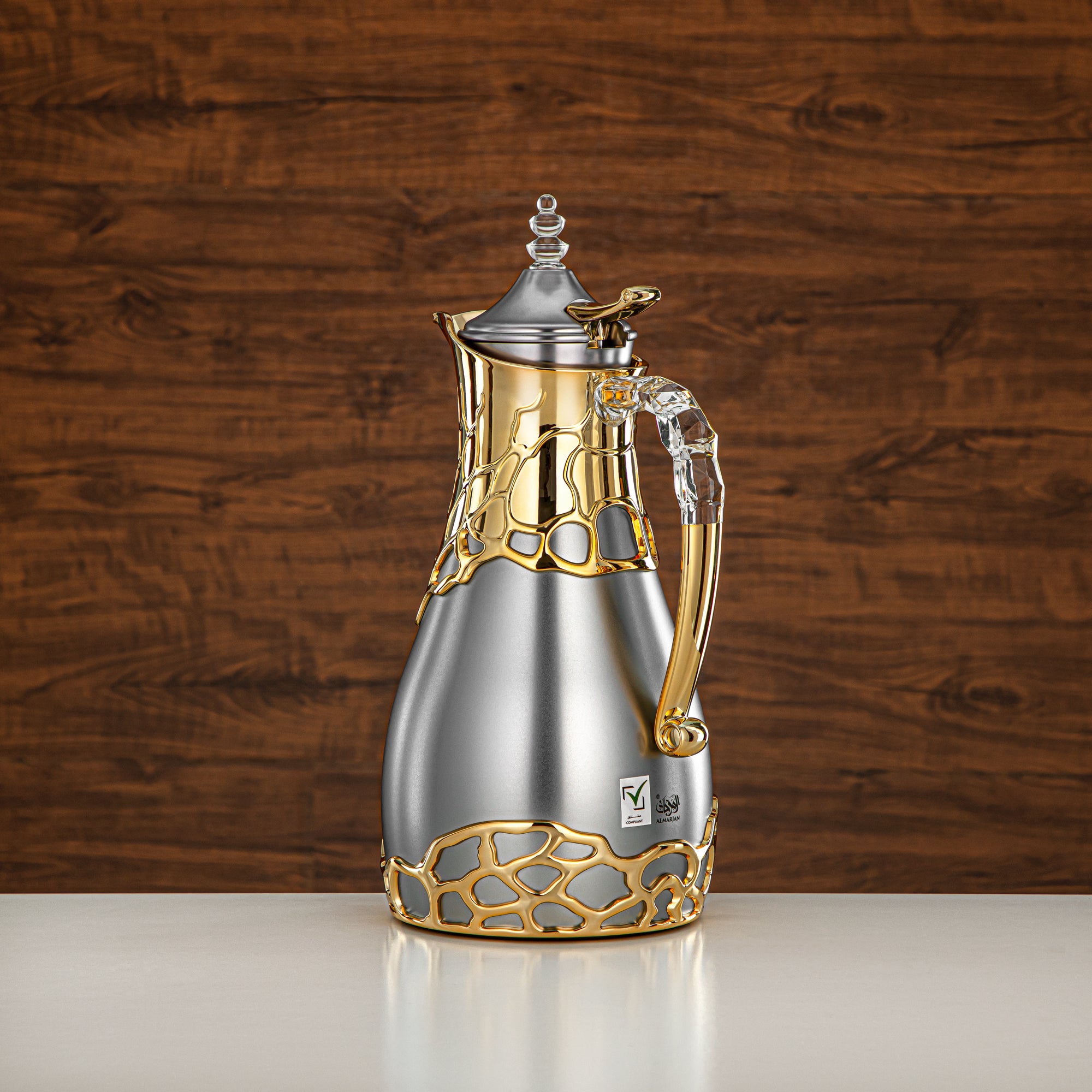 طقم ترامس المرجان بجسم معدني 0.7 لتر و1 لتر بمقبض ABS وأكريليك (VBC-0700/1000 E23C95) – فضي مطفي وذهبي لتقديم الشاي والقهوة