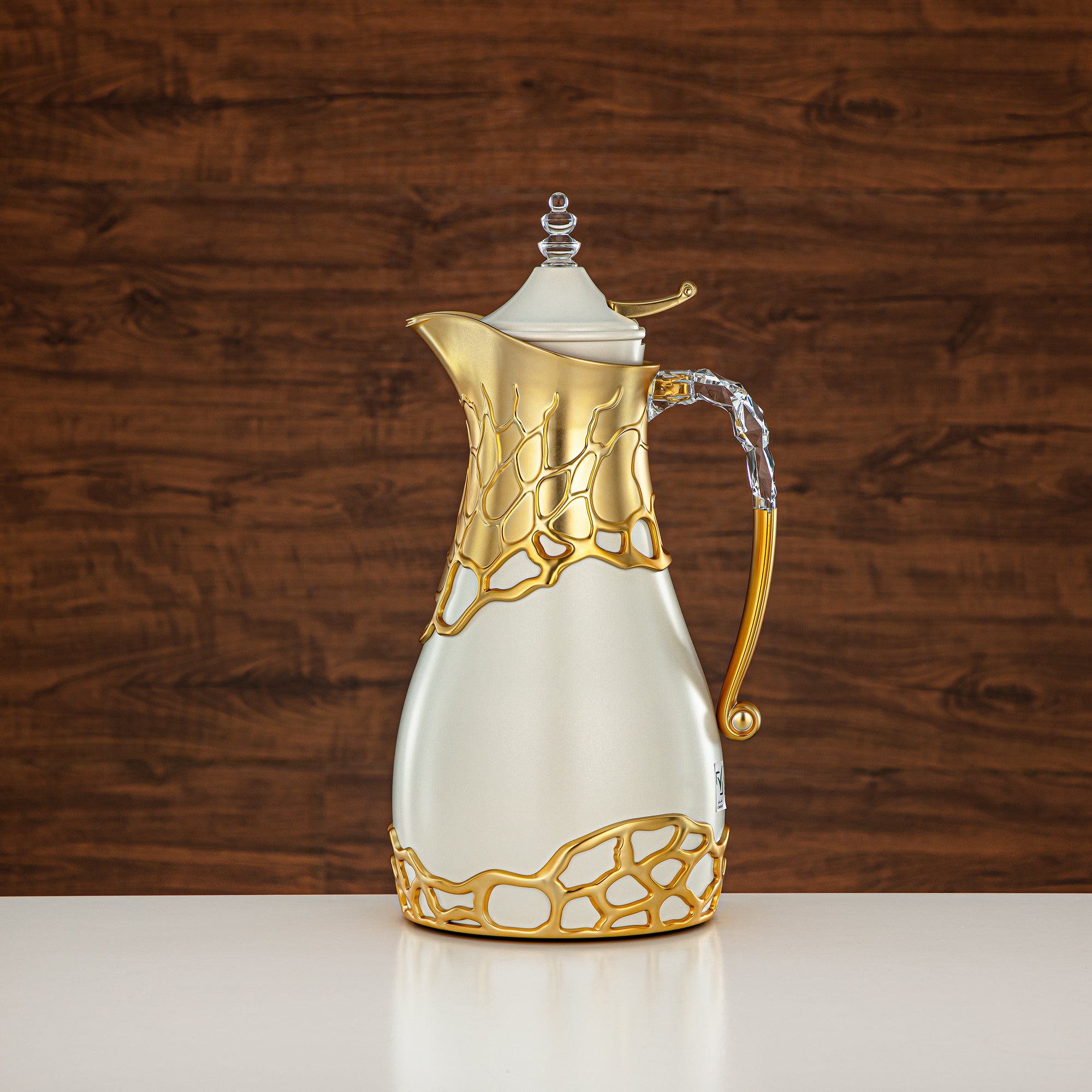 Almarjan Vacuum Flask Set Metal Body 0.7L & 1L ABS & Acrylic Handle (VBC-0700/1000 Q330YZE22) – Ivory & Matte Gold Tea & Coffee Serving