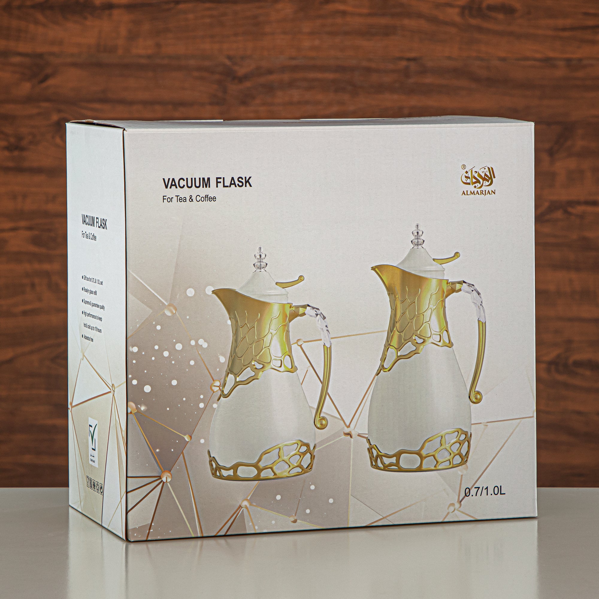 طقم ترامس المرجان بجسم معدني 0.7 لتر و1 لتر بمقبض ABS وأكريليك (VBC-0700/1000 E23C95) – فضي مطفي وذهبي لتقديم الشاي والقهوة