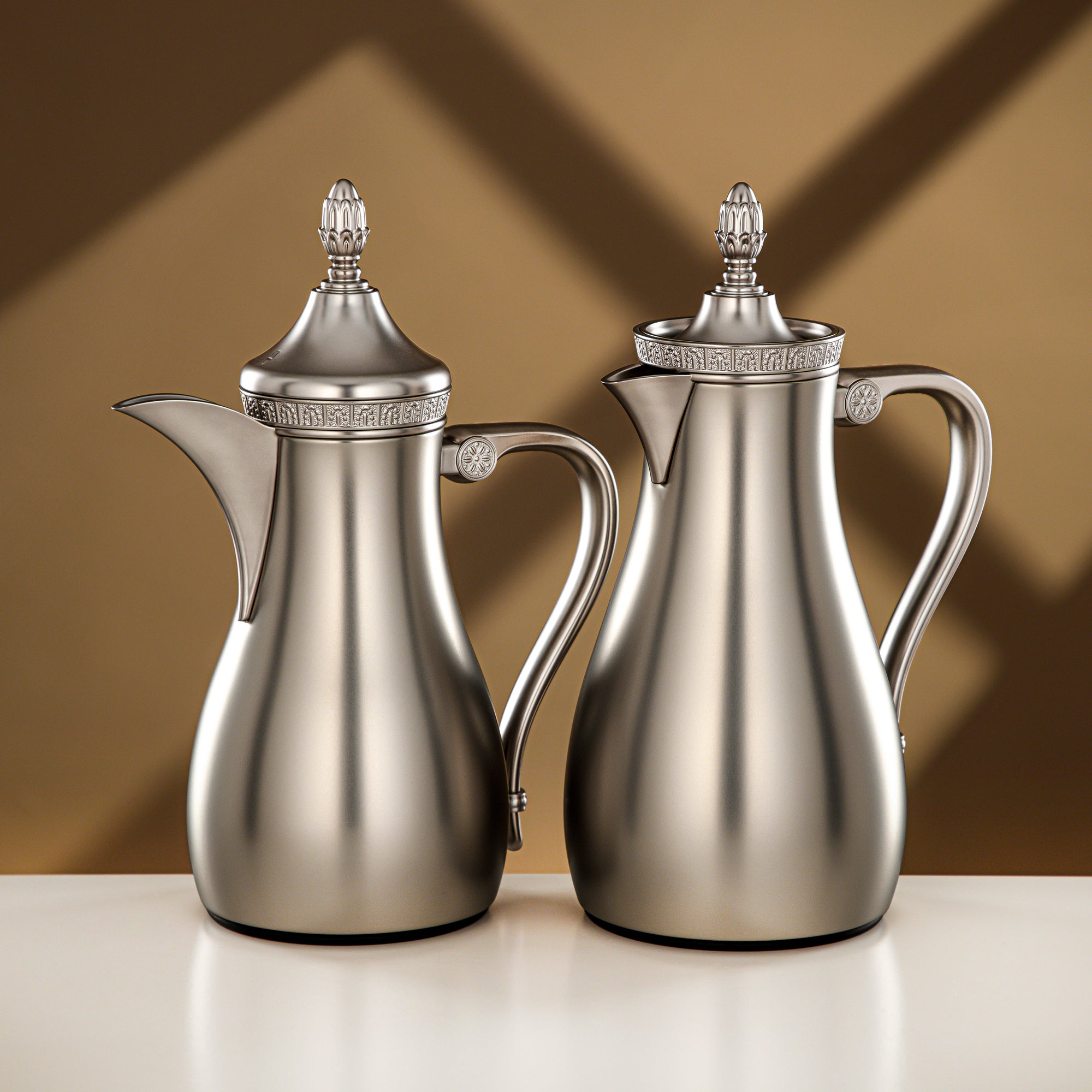 Almarjan Vacuum Flask Set 0.7L + 1L Matt Nickel