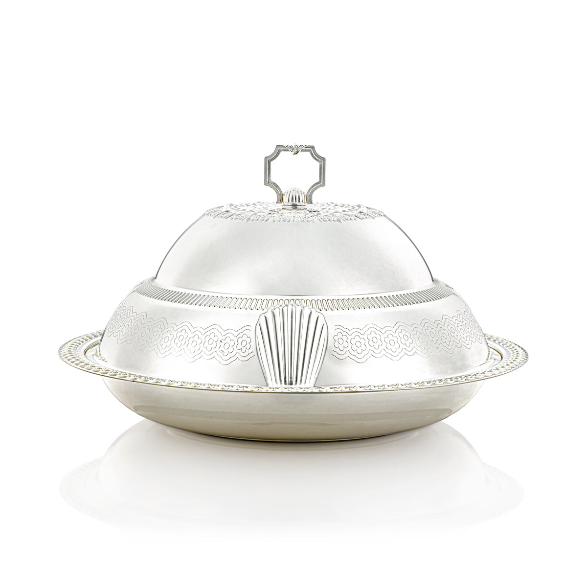 Almarjan 40 CM Sadaf Collection Tray With Cover Silver - RT4431L-S