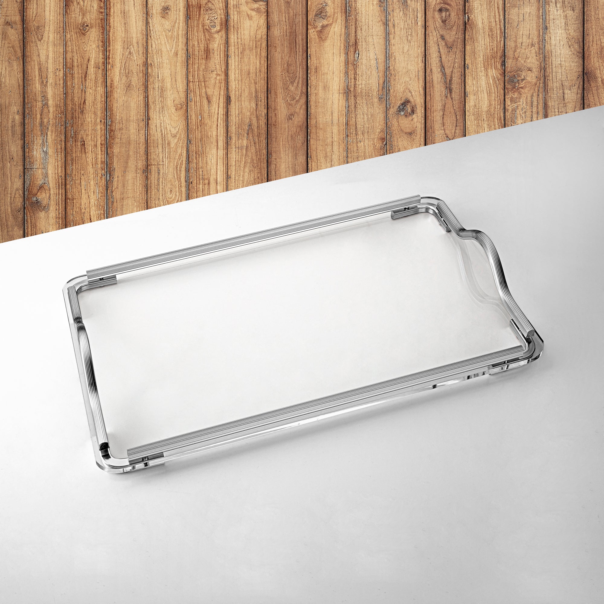 Almarjan Serving Tray, Transparent & Silver (325L-S) | Ramadan & Special Occasions