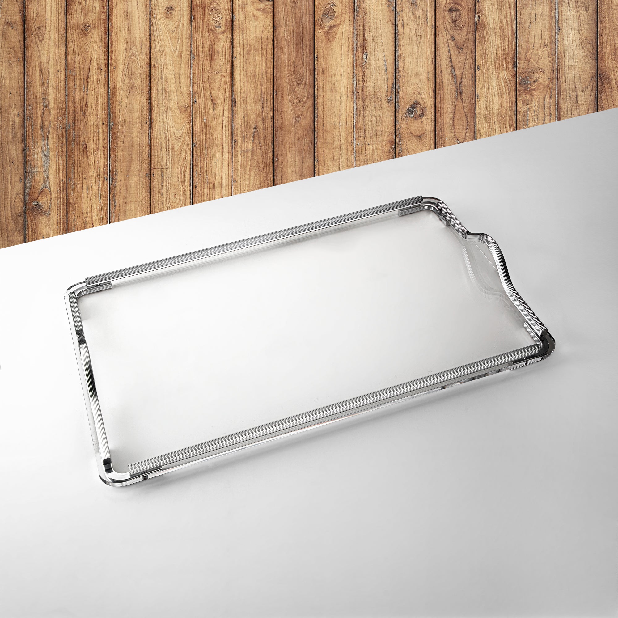 Almarjan Serving Tray, Transparent & Silver (325XL-S) | Ramadan & Special Occasions