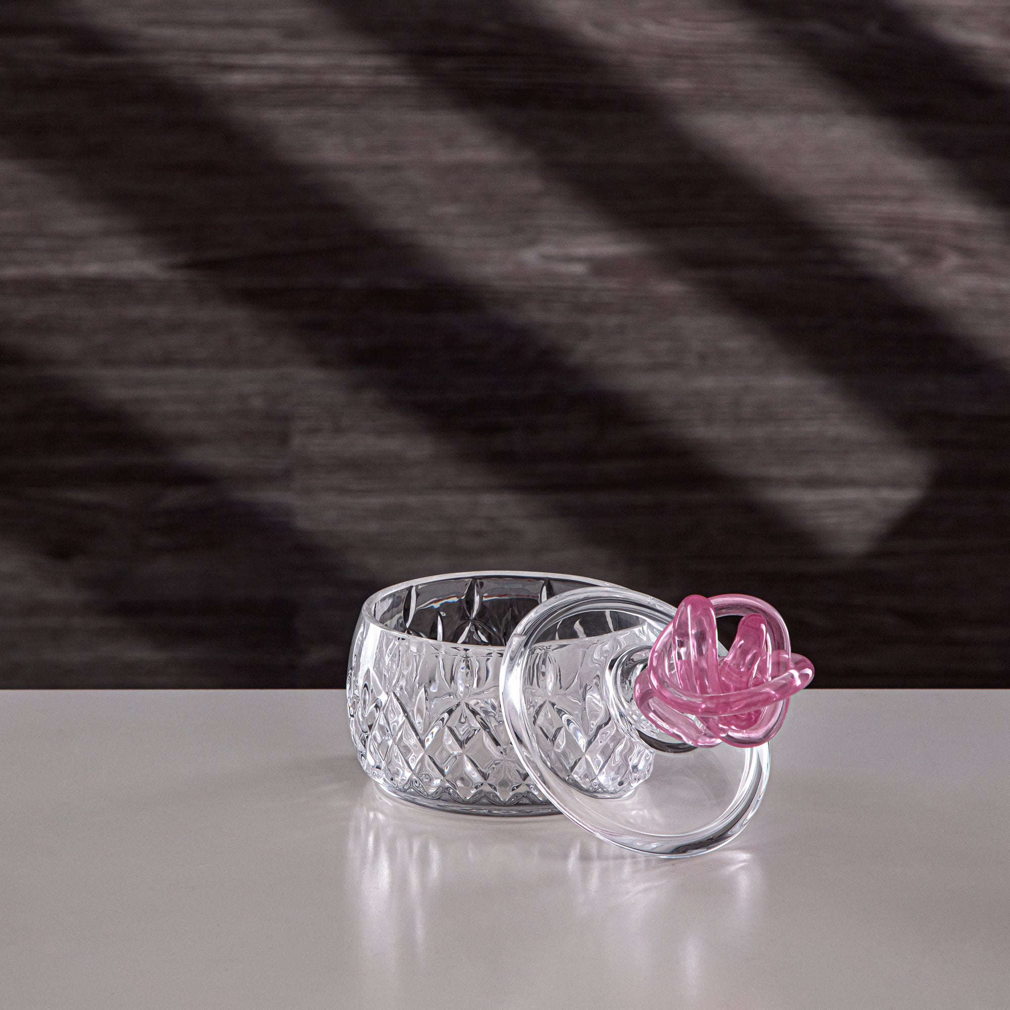 Almarjan Sugar Bowl Glass Clear with Pink Knot