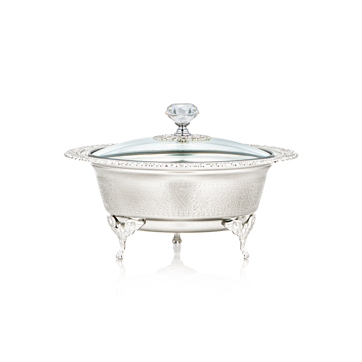 Almarjan 20 CM Date Bowl With Glass Cover Silver - 851-27 SA