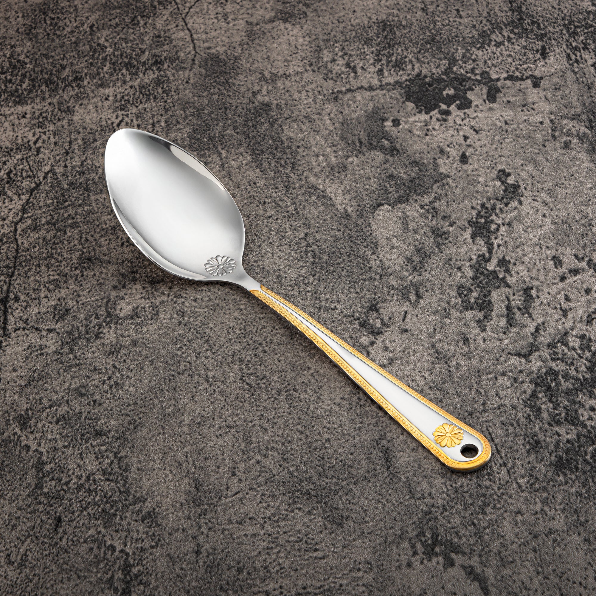 Almarjan Small Pasting Spoon, Stainless Steel, Silver & Gold (CUT0010393) Elegant Flatware