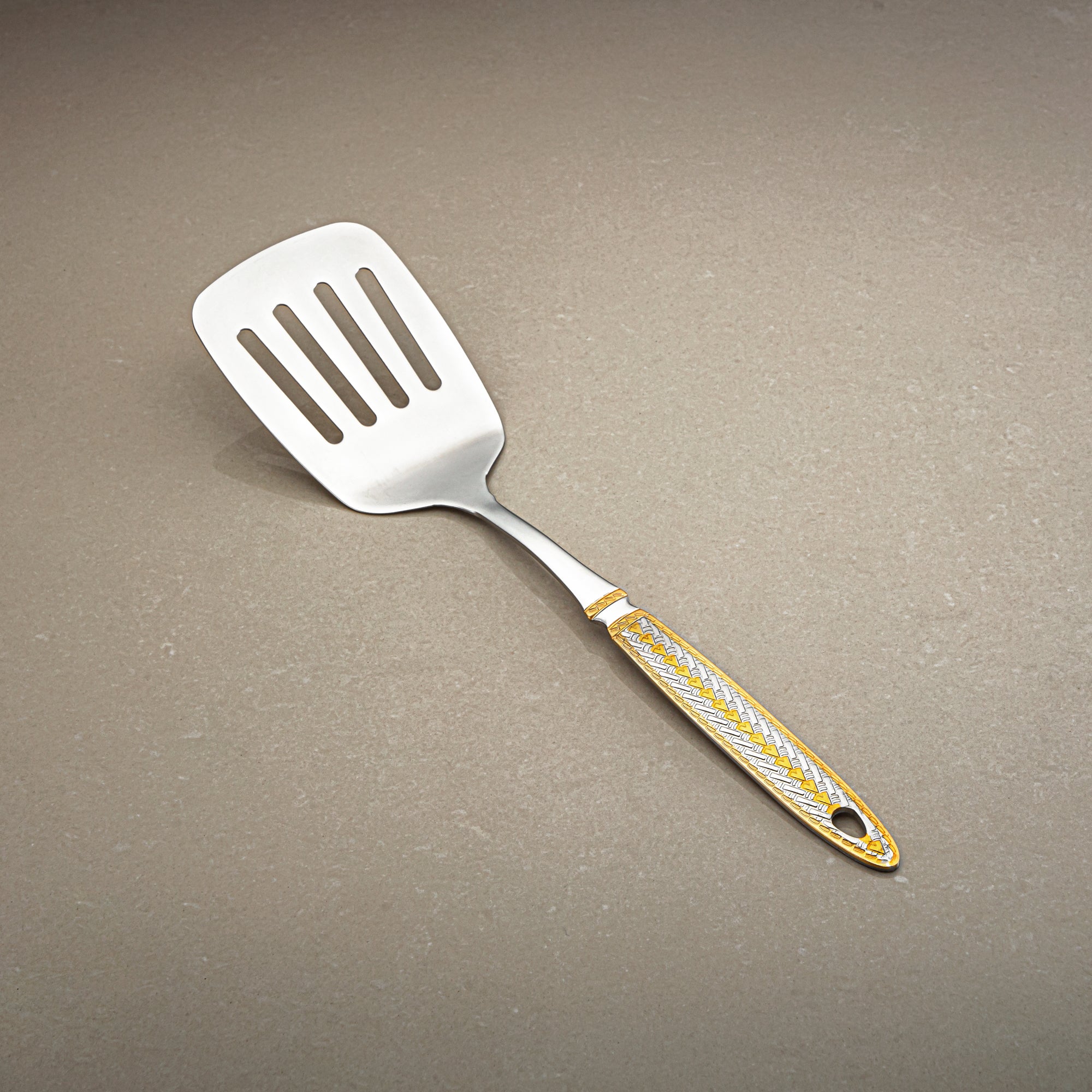 Almarjan Small Slotted Turner, Stainless Steel, Silver & Gold (CUT0010482) Elegant Flatware