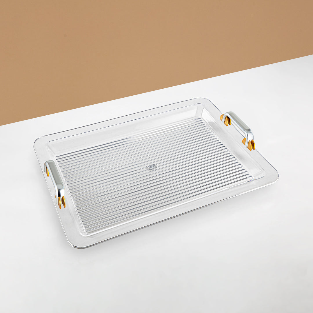 Almarjan Serving Tray 55CM, Acrylic, Matt Silver & Matt Gold Handle (FB06-550 MG/MC) Ramadan Serveware