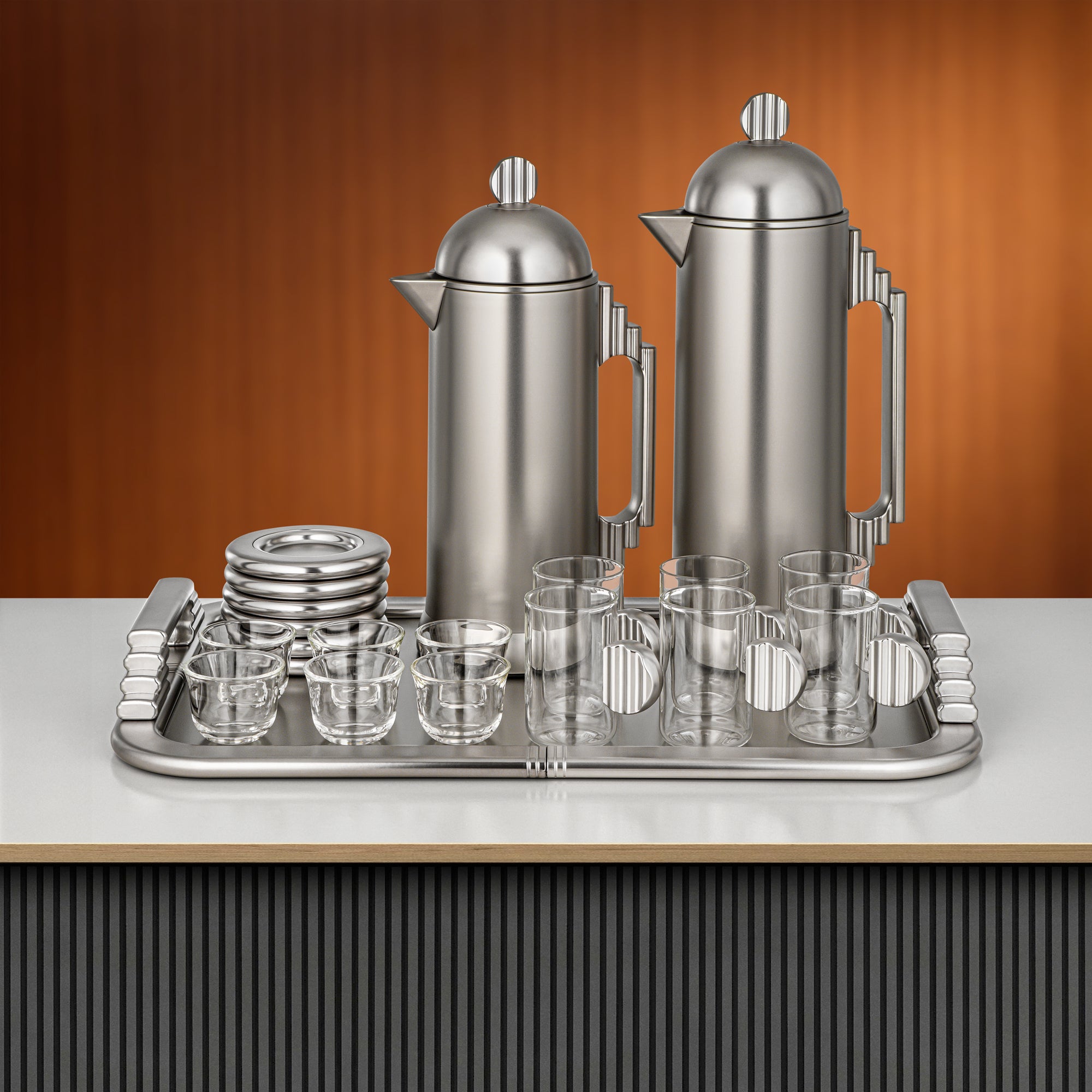 Almarjan Tea & Coffee Set 21 Pieces Matte Nickel